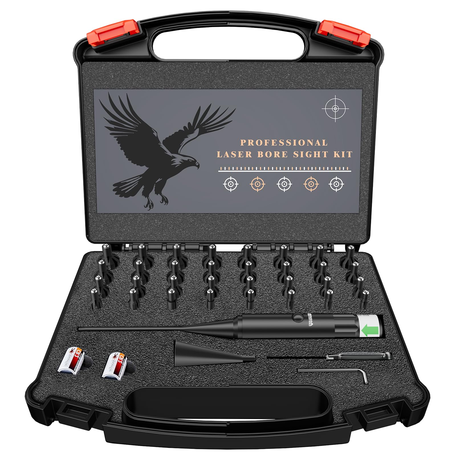 Bore Sight Laser Professional Green Laser Bore Sight Kit with 32 Adapters fit 0.17 to 12GA Calibers, Multiple Caliber Green Bright Bore Sighter Laser Powerful Support for All Gun, Rifle, Pistol