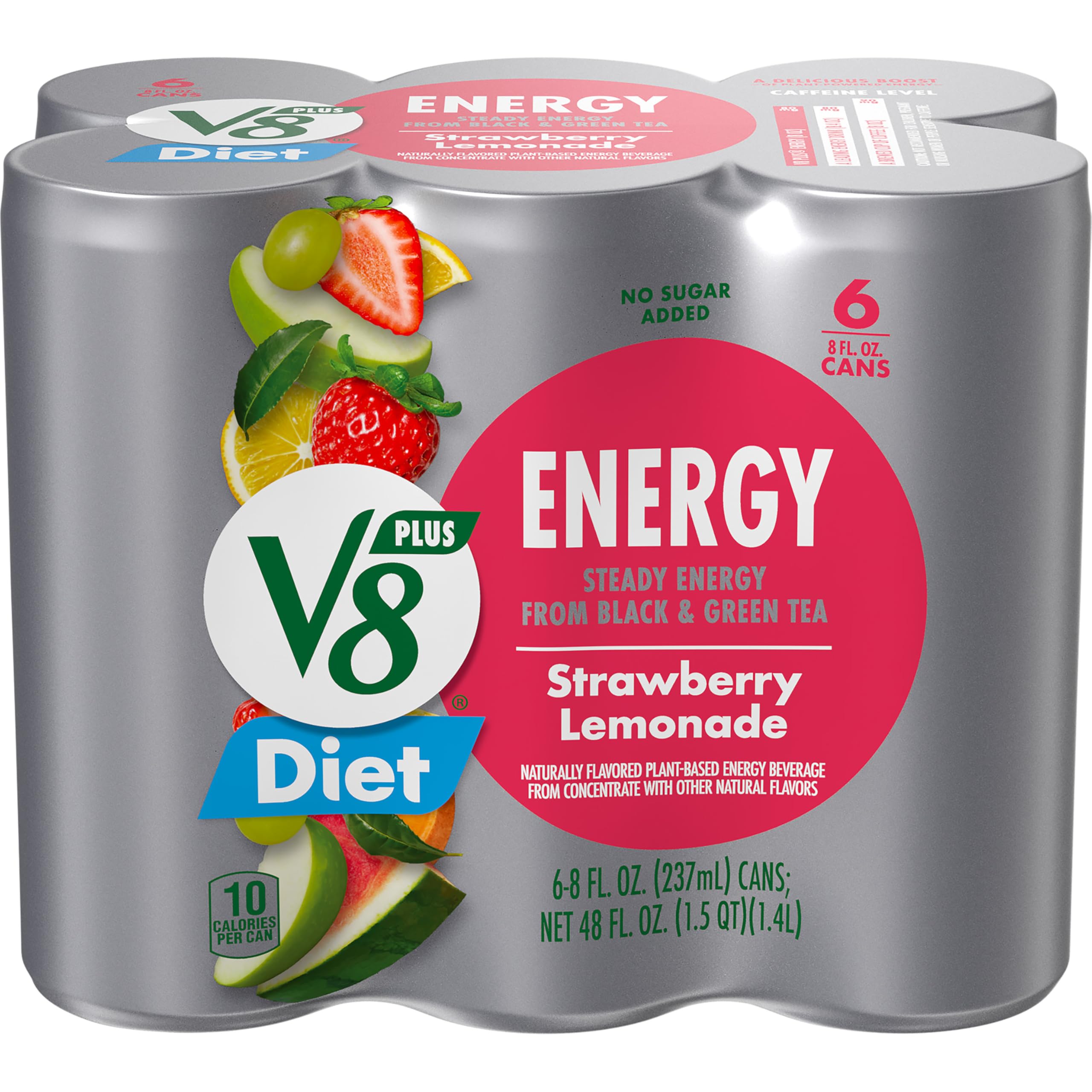V8 Energy Diet Strawberry Lemonade Juice Energy Drink, 8 fl oz Can (6 Pack)