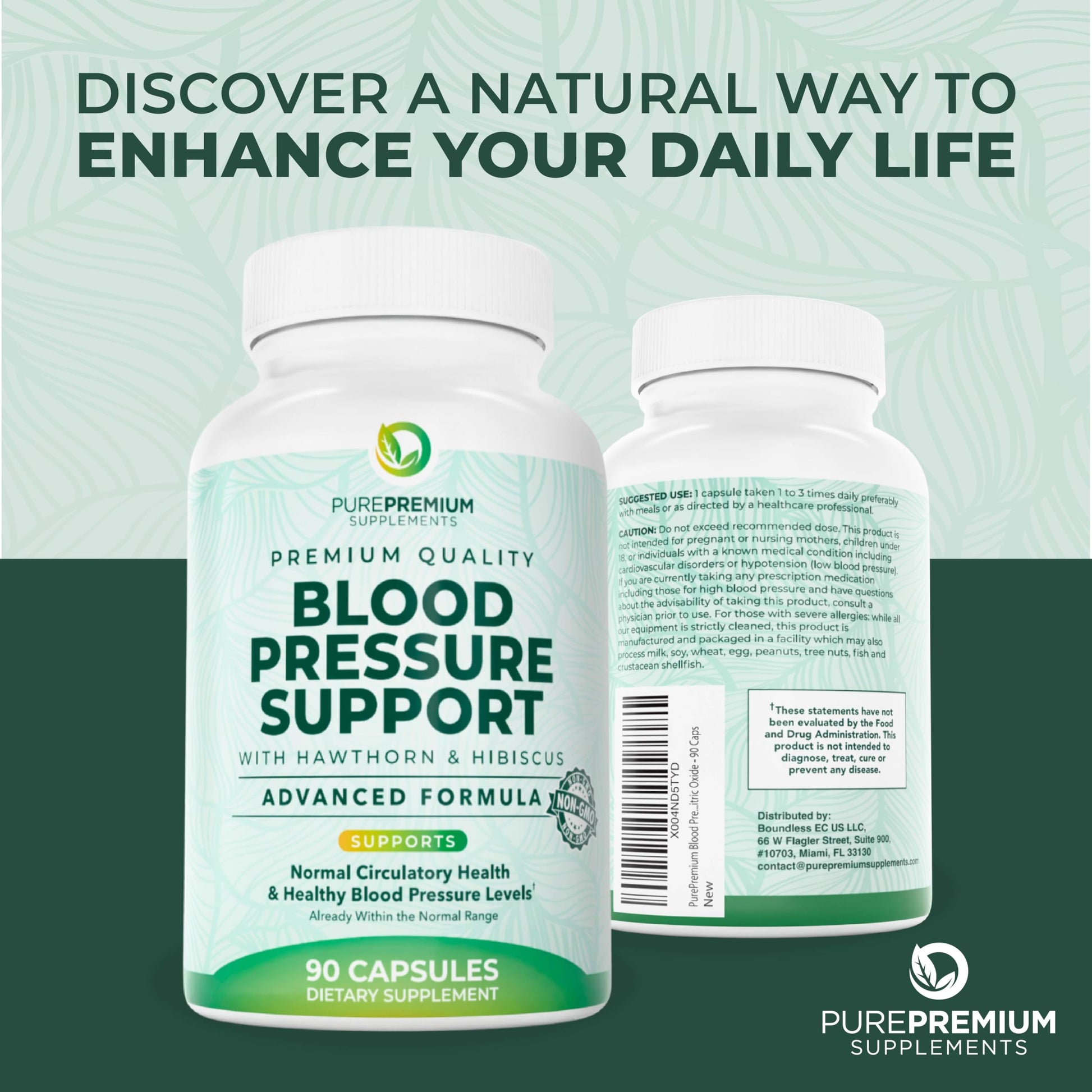 PurePremium Blood Pressure Supplements with Hawthorn Berry, Hibiscus, Garlic & Vitamin B12- Nitric Oxide Supplement for Normal Heart Health, Circulation Health & Blood Pressure Support - 90ct