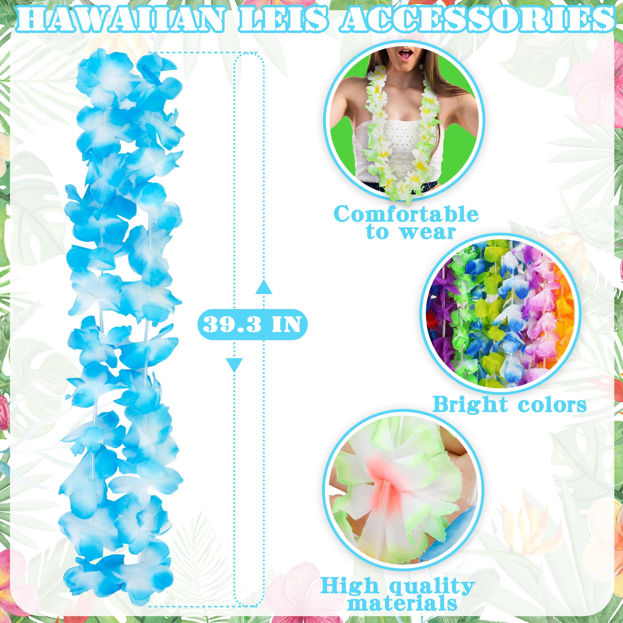 24pcs Leis for Luau Party, Hawaiian Leis Bulk Decorations Silk Flower Necklace, Colorful Tropical Hawaiian Bulk Hula Dance Party Decor, Flower Leis Summer Beach Pool Party Decorations Favors Supplies
