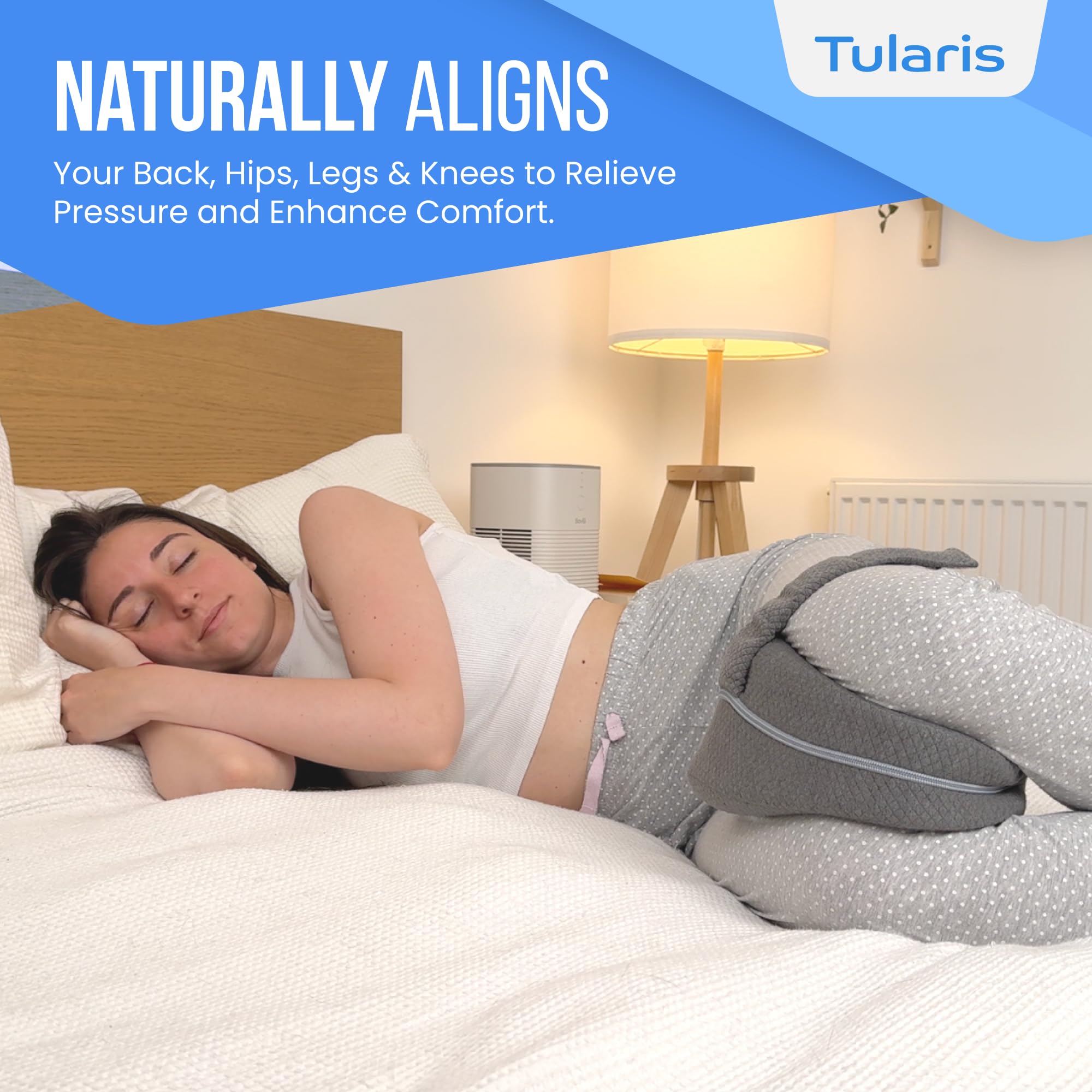 TULARIS Knee Pillow for Side Sleepers Hip Pain - Between Leg Pillow for Side Sleeping - Sciatica Pain Relief Support for Lower Back, Knees, Joints, and Spine