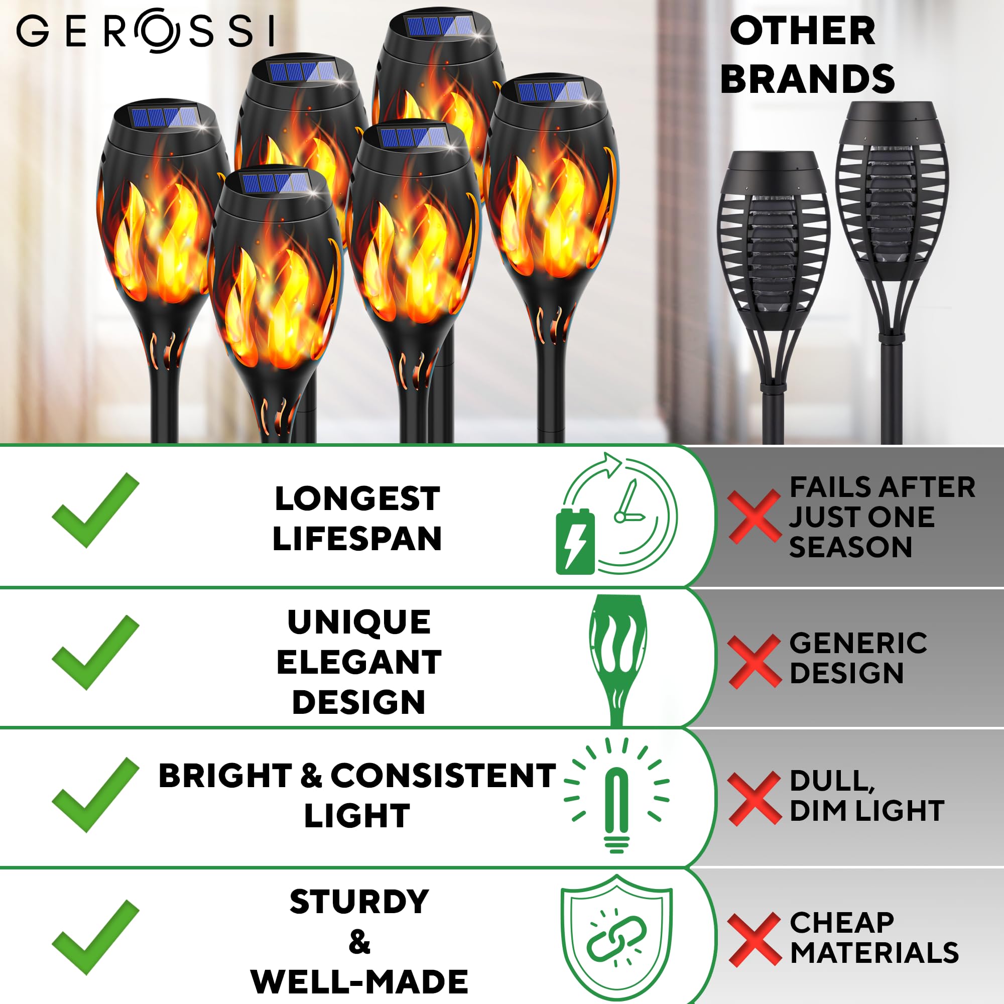 Beautiful Solar Lights for Outside 6-Pack - Premium Solar Tiki Torches with Flickering Flame - Waterproof, Auto On/Off - Perfect for Your Outdoor, Yard, Patio, Pathway & Garden