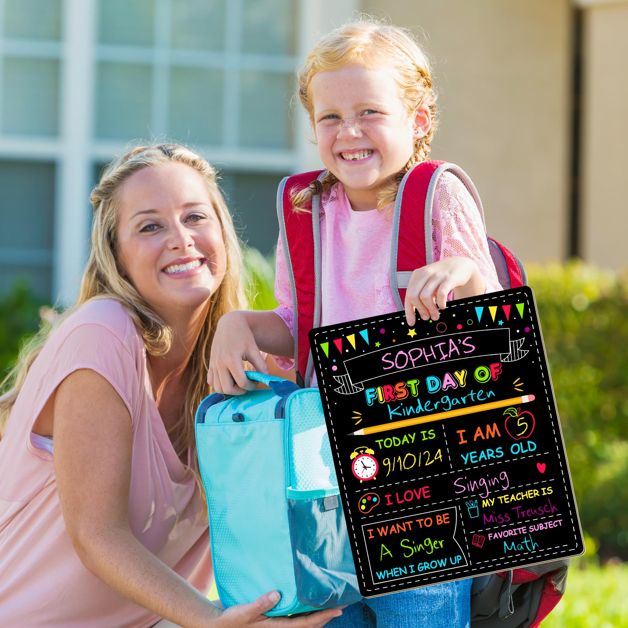 Double-Sided First Day of School Sign Board, 12 × 10 Inches Back to School Sign, Reusable Color Painting First and Last Day of Preschool Board, Washable Chalkboard for Kindergarten Pre-K