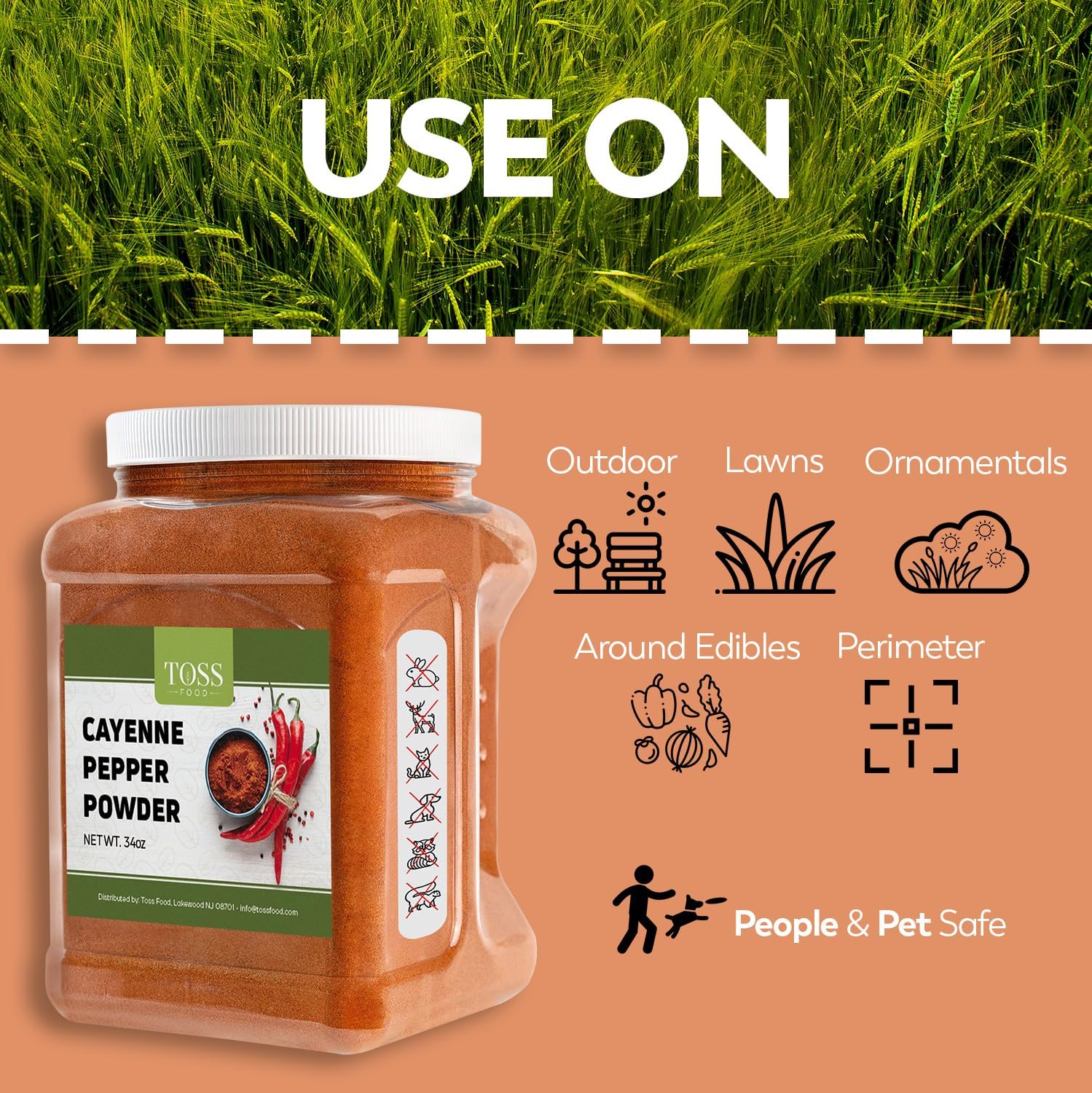 TOSS Cayenne Pepper Powder Bulk 40,000 Heat Units 34 Oz, Garden Protection from Wildlife Ground - Cayenne Powder - Red Pepper Powder Spice for Home and Commercial Cooking