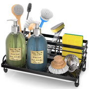 Cisily Large Kitchen Sink Caddy Organizer, Rustproof Non-Slip Soap Dish Dispenser Brush, Sponge Holder for Kitchen Sink, Kitchen Organization and Storage, Home Essentials Accessories（Black）