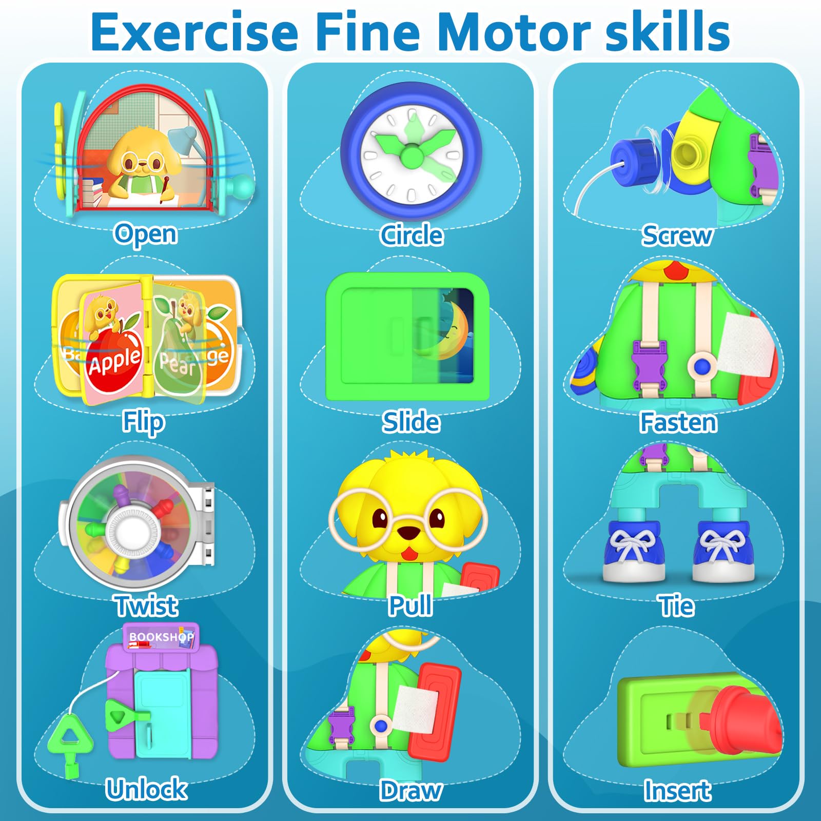 Toddler Toys for 1-2 Year Old Boy, Musical Montessori Busy Board, Early Educational Toy for Toddlers 1-3, Motor Skills Developmental Toy for 12-18 Month Age, Birthday Gift for 1+ Year Old Boy Girl