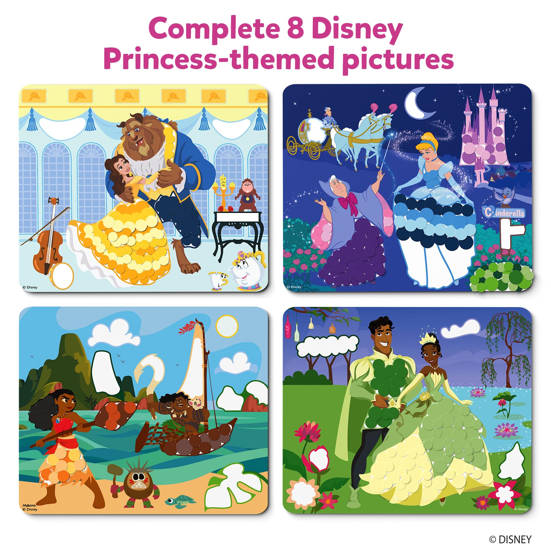 Skillmatics Dot It Sticker Art - Disney Princess, Mess-Free Fun for Kids, 500+ Stickers, Craft Kits, DIY Scrapbooking Activity, Travel Toys, Gifts for Girls & Boys Ages 3, 4, 5, 6, 7