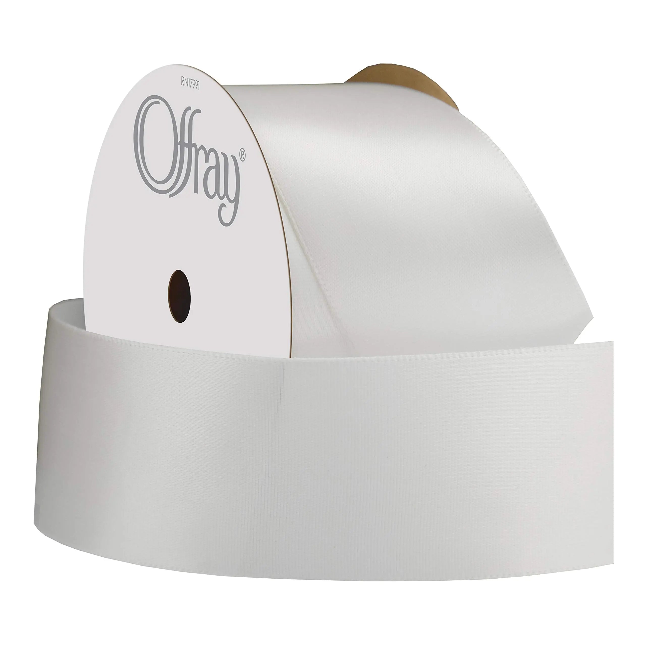 C.R. Gibson Berwick Offray 061183 1.5" Wide Single Face Satin Ribbon, White , 4 Yds