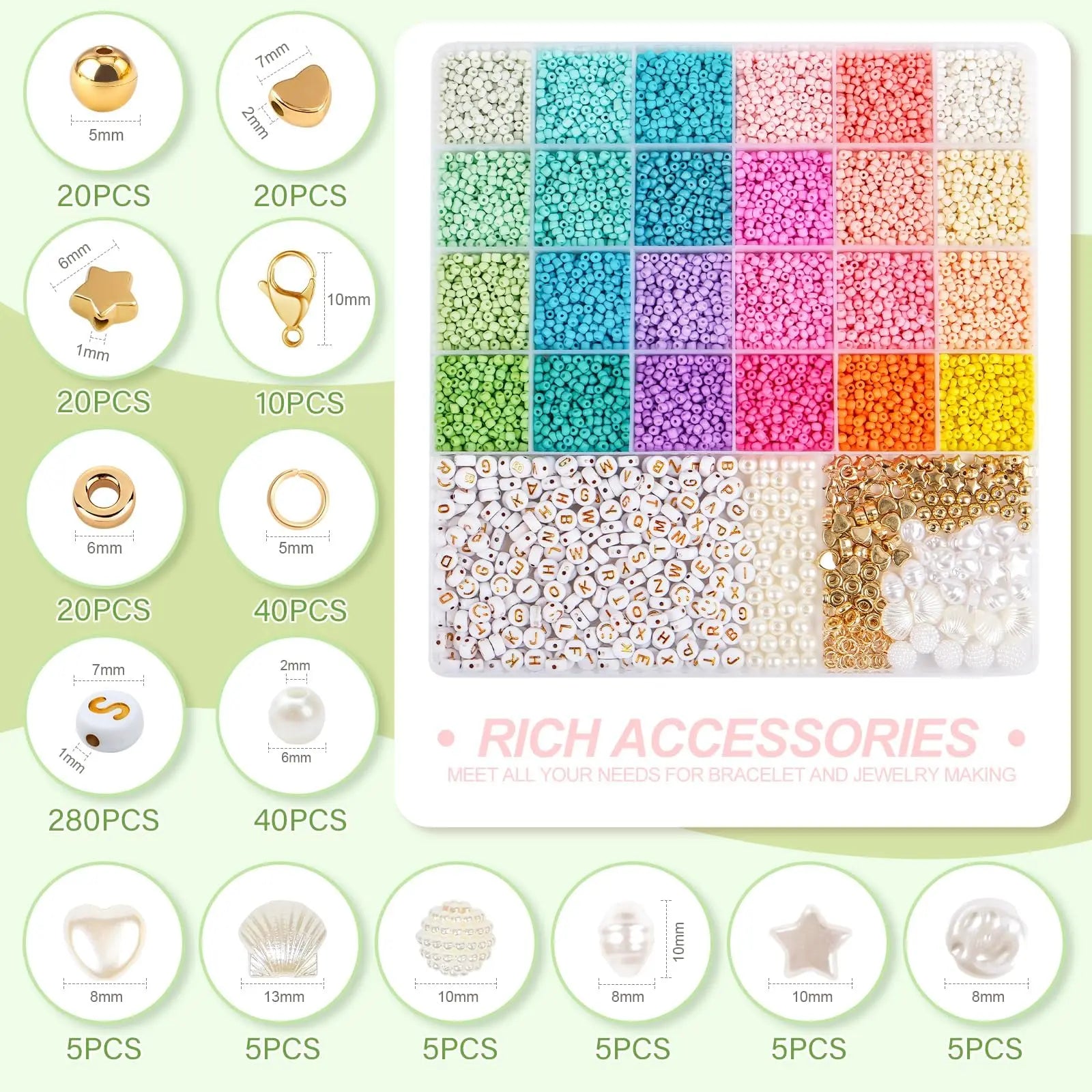 3mm Glass Seed Beads for Bracelet Jewelry Making 24 Colors Bracelet Making Kit for Girls Adults DIY Friendship Bracelets Kits with Letter Beads