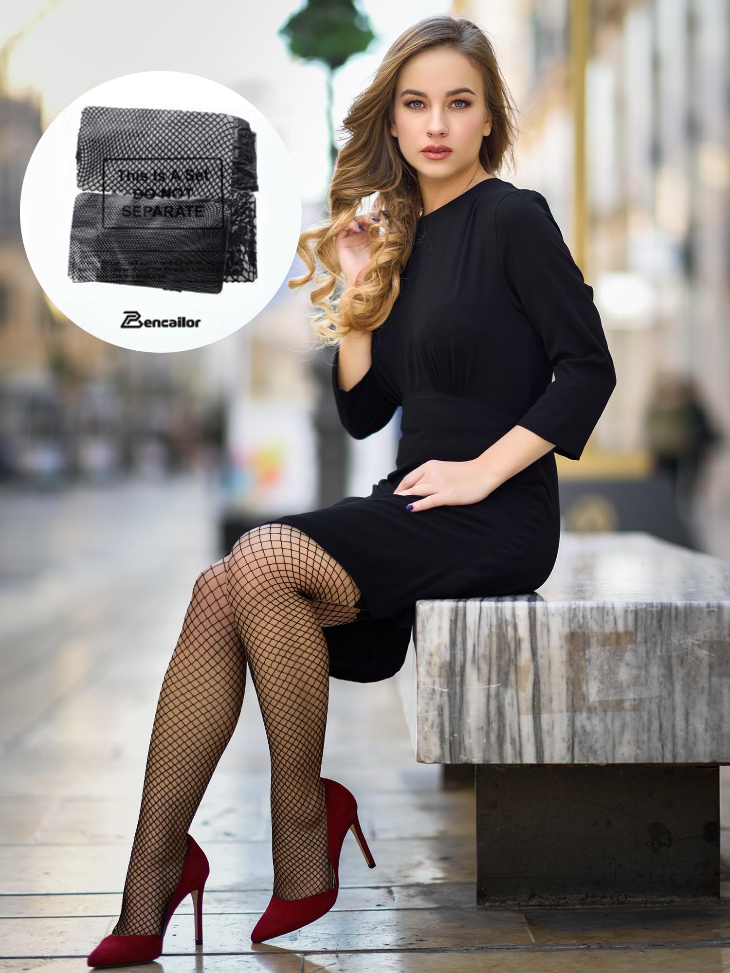 Bencailor 4 Pairs Fishnet Thigh High Stocking for Women Silicone Lace Top Sheer Over Knee Stockings(Black,Medium,Classic Style)