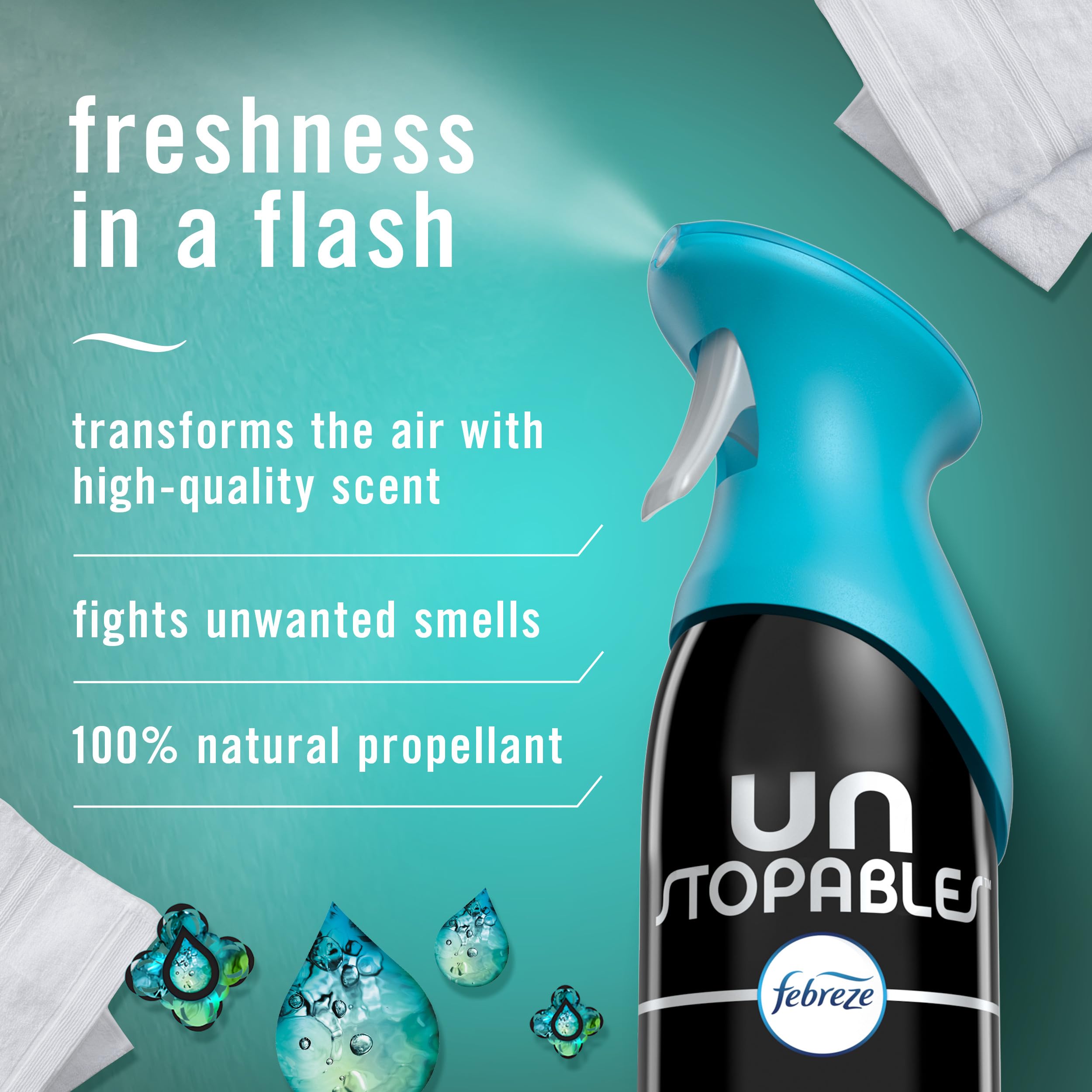 Febreze Air Mist Air Freshener Spray, Odor-Fighting Room Spray, Air Fresheners for Home and Bathroom and Kitchen, Aerosol Can, Unstopables Fresh Scent, 8.8oz, 3 Count