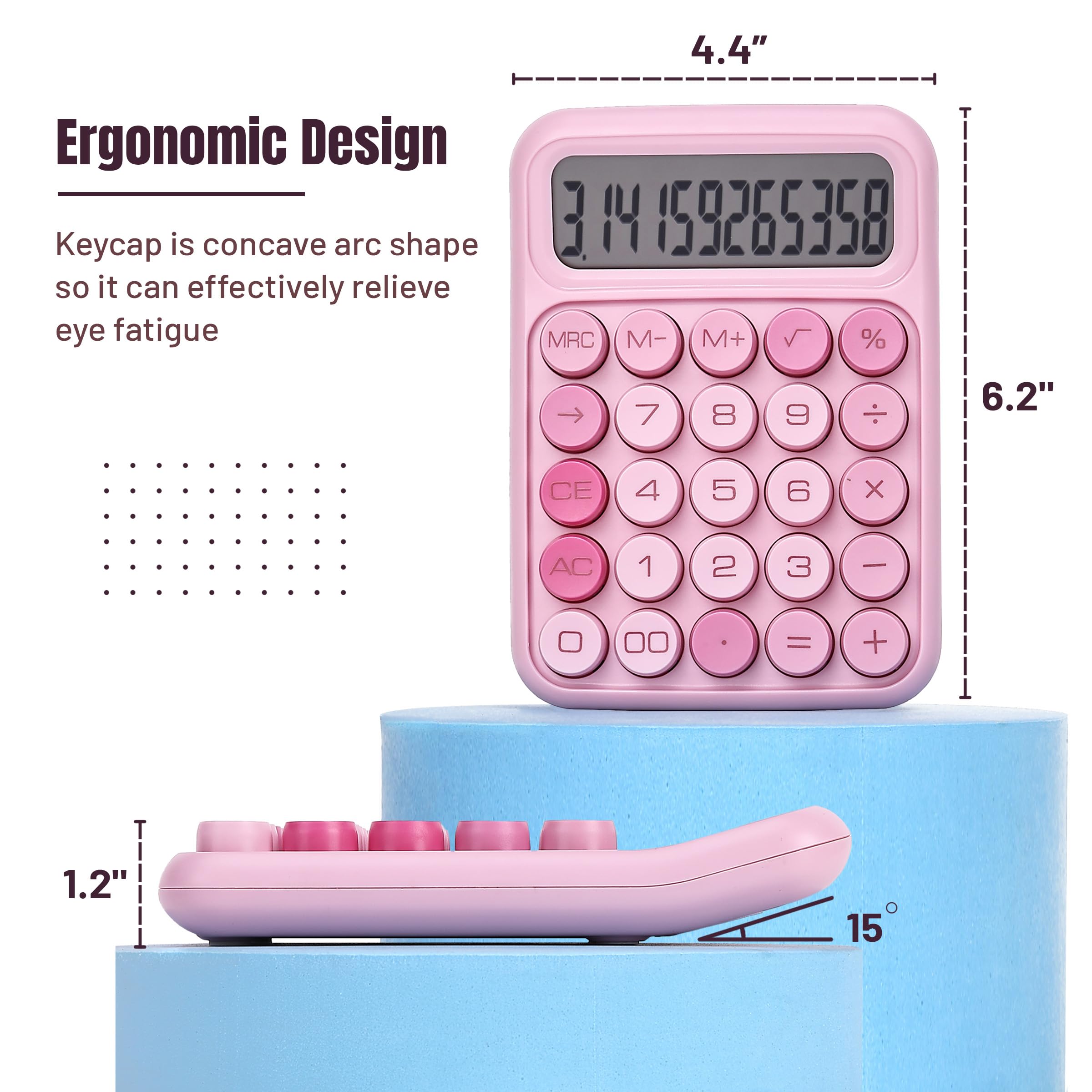 Mr. Pen Mechanical Switch Calculator - 12 Digit Large LCD Display, Pink with Big Buttons, Back to School Supplies