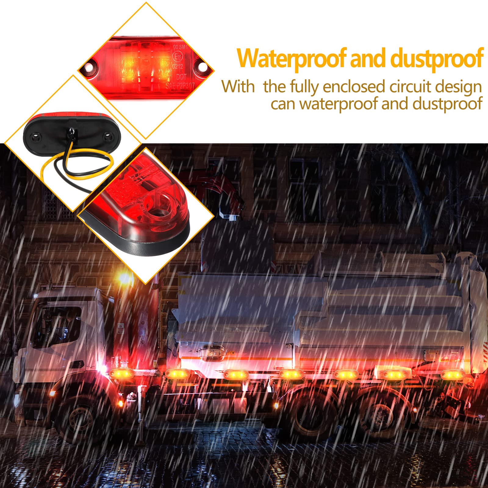 Tallew 10 Pcs 2.5 Inch LED Trailer Lights 2 Diode Waterproof LED Trailer Side Marker Oval Signal Running Lights for Truck Boat Rv(Amber, Red)