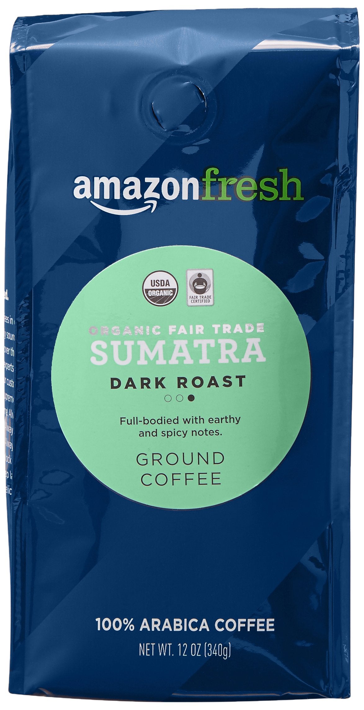 Fresh Organic Fair Trade Sumatra Ground Coffee, Dark Roast, 12 Ounce