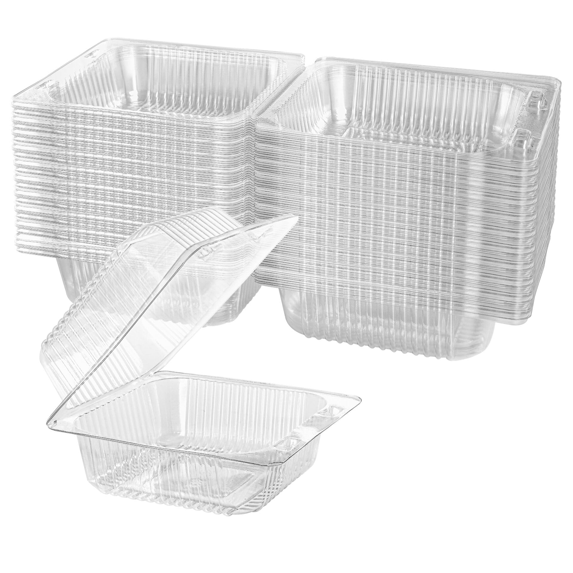 50 Count Clear Plastic Hinged Take Out Containers Clamshell Takeout Tray Food Clamshell Containers Outside Diameter for Dessert, Snacksetc, Cakes Slice, Cookies, Salads