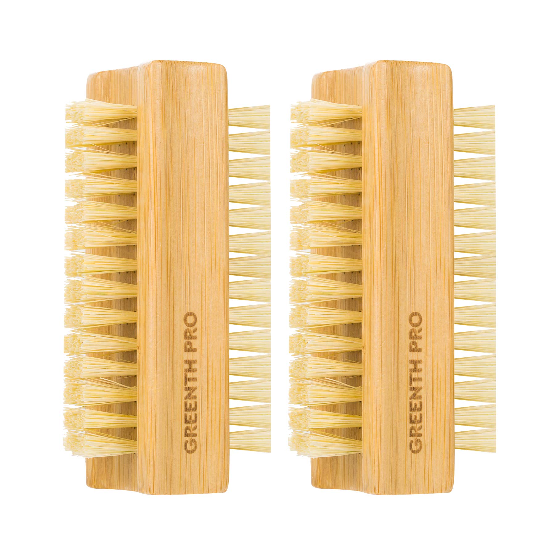 GREENTH PRO Bamboo Nail Brush,2PCS Two-side Firm Nature Wooden Sisal Scrub Brush for Toes and Nails,Cleaning Nail Brush