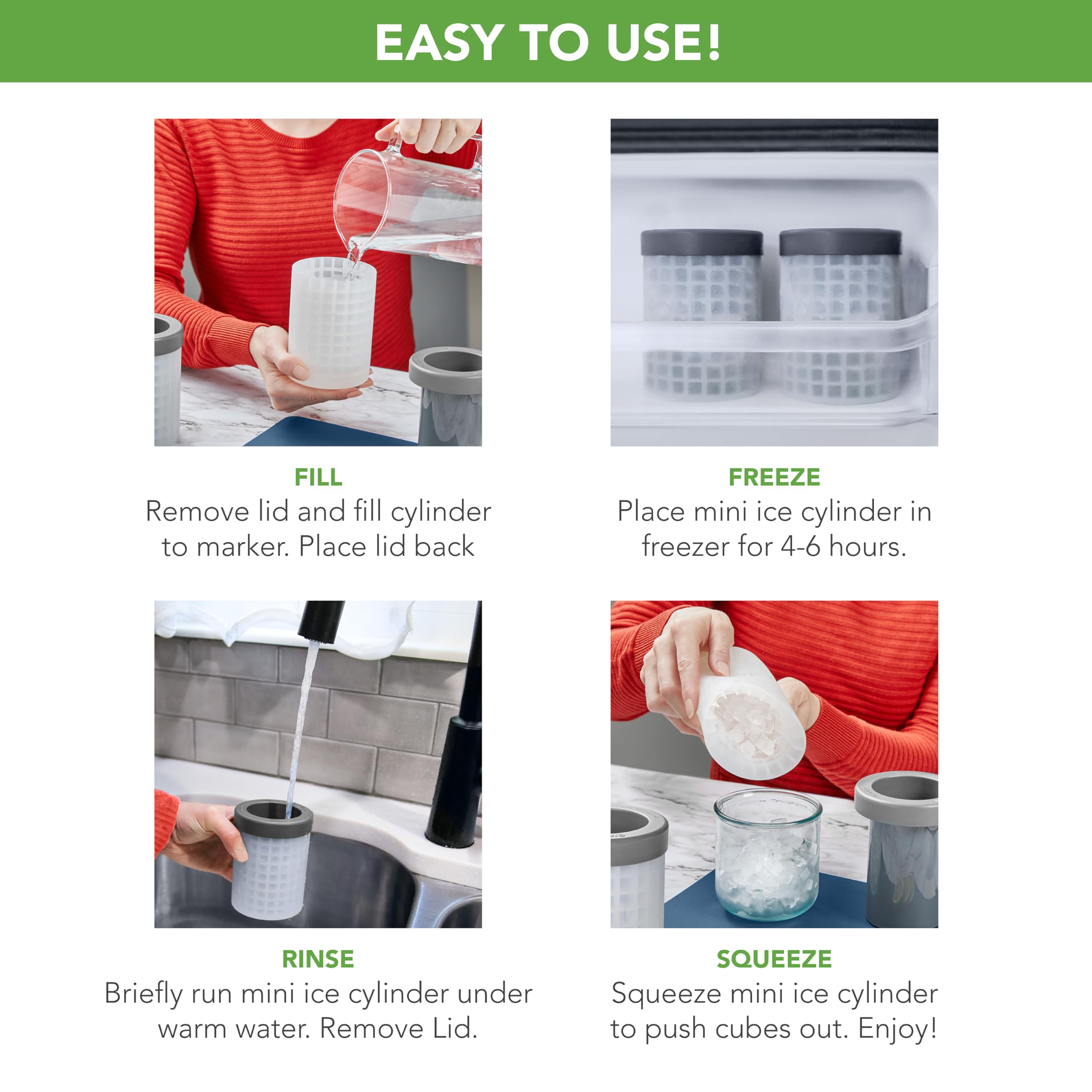 Tovolo Mini Ice Cylinder Set of 2 – Easy Squeeze and Release Mini Ice, BPA-Free Silicone, 200 Mini Cubes Each, Leak Proof, Dishwasher Safe, Compact Design for Freezer Storage