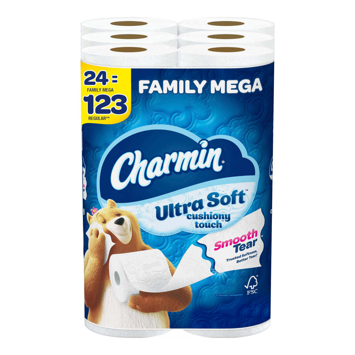Charmin Ultra Soft Cushiony Touch Toilettenpapier, 24 Family Mega Rollen = 123 normale Rollen