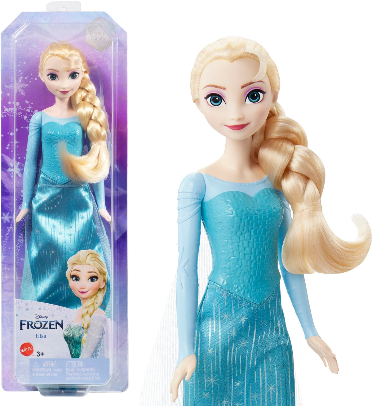 Mattel Disney Prinzessinnen Puppen, Elsa bewegliche Fashion-Puppe mit typischer Kleidung und Accessoires, Disney Die Eiskönigin Filmspielzeug
