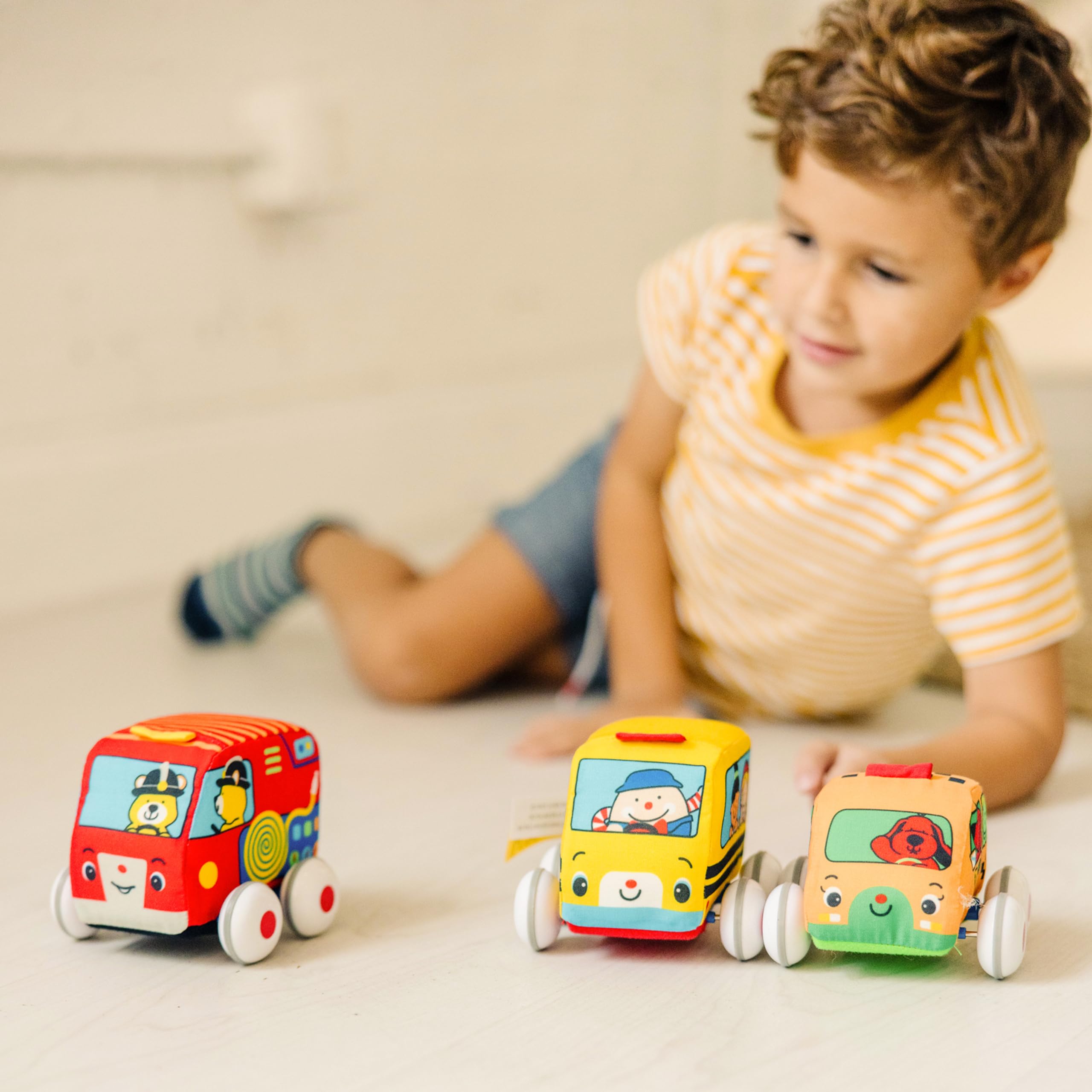 Melissa & Doug K's Kids Pull-Back Vehicle Set - Soft Baby Toy Set with 4 Cars and Trucks, Soft Vehicles Toys for Babies and Toddlers