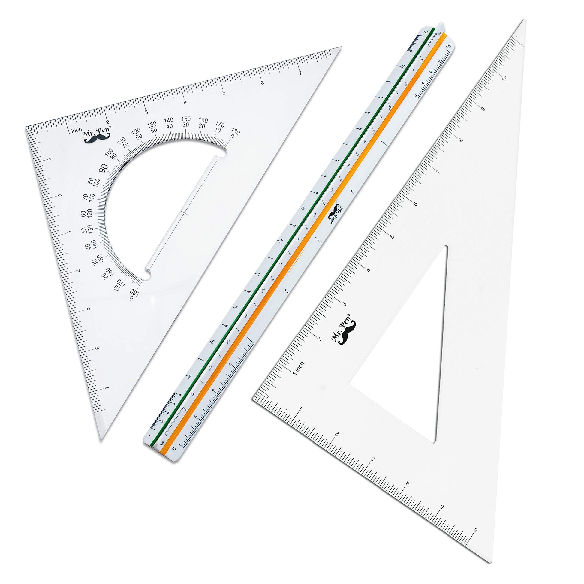 Mr. Pen Architectural Triangular Ruler Set with 12 Inch Triangular Scale, 11 Inch 30/60 and 8 Inch 45/90 Triangles, Back to School Supplies