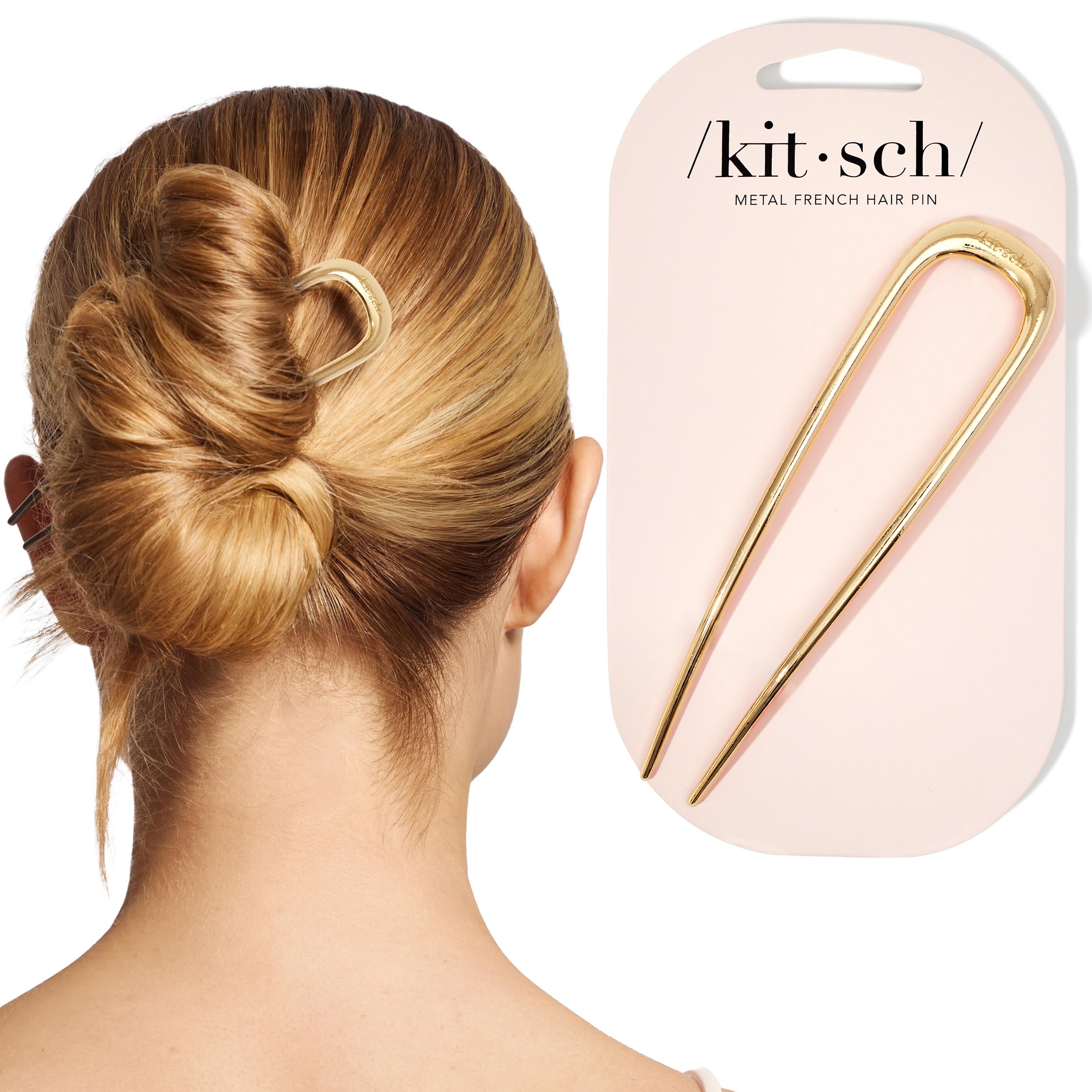 Kitsch French Hair Pins for Women - Elegant & Durable Metal Hair Fork for Updos, Chignon, Bun & Twist Hairstyles, Secure Hold All Day, Comfortable Fit- Gold, 1pc
