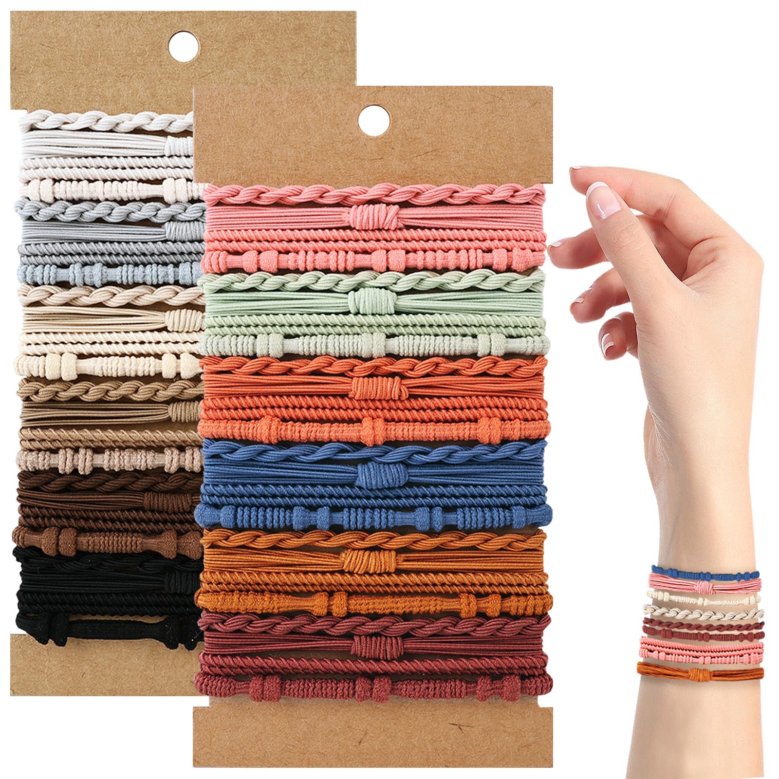 48 Stk. Boho Haargummis, elastische Haargummi-Armbänder für Frauen, niedliche, schonende Haargummis, Pferdeschwanzhalter für Mädchen mit dickem und dünnem Haar – mehrfarbig