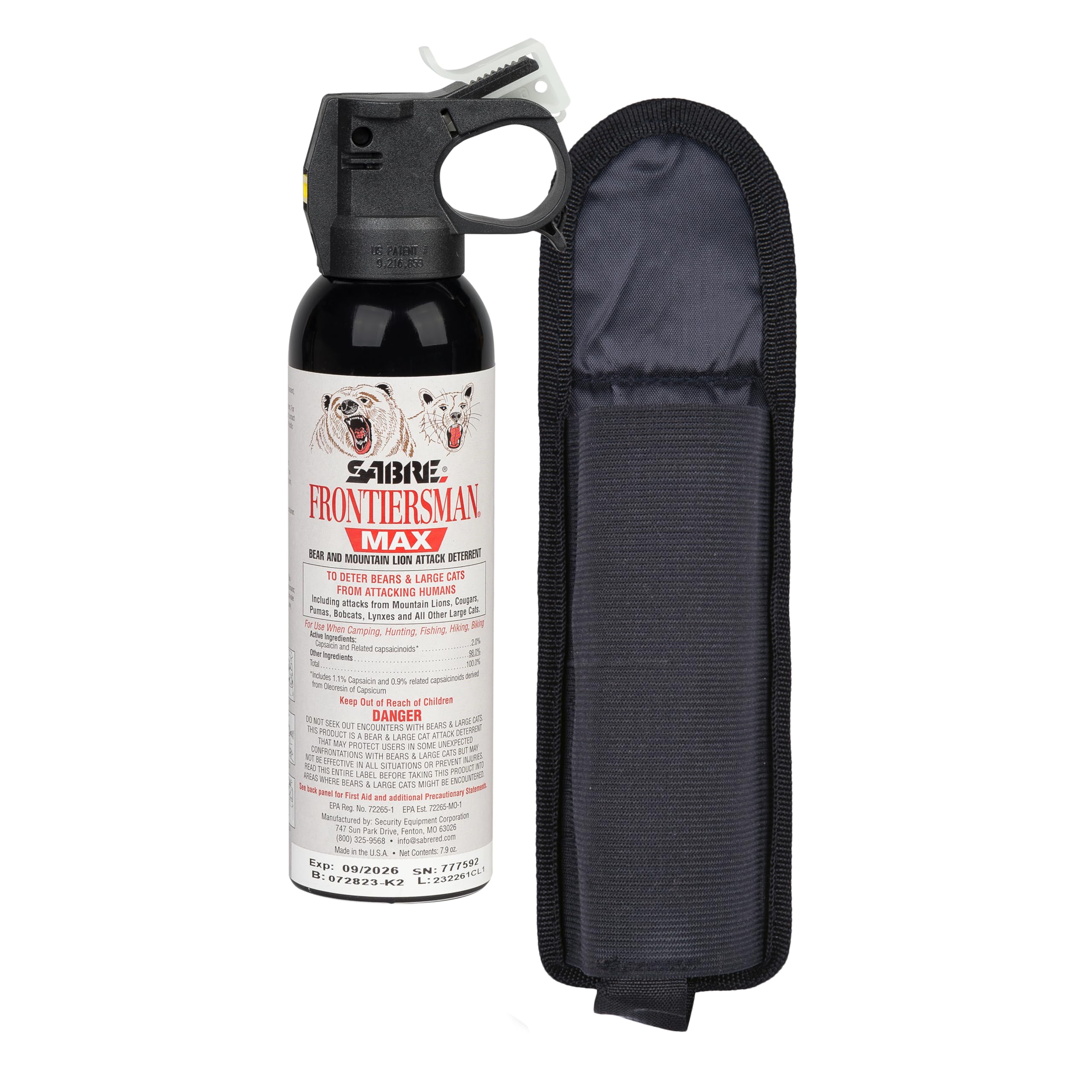 SABRE Frontiersman MAX 233 ml Bären- und Berglöwen-Abwehrmittel, bis zu 12 m Reichweite, enthält 2 % Haupt-Capsaicinoide, sicherer für Sie, Tiere und die Umwelt, im Dunkeln leuchtende Sicherheit
