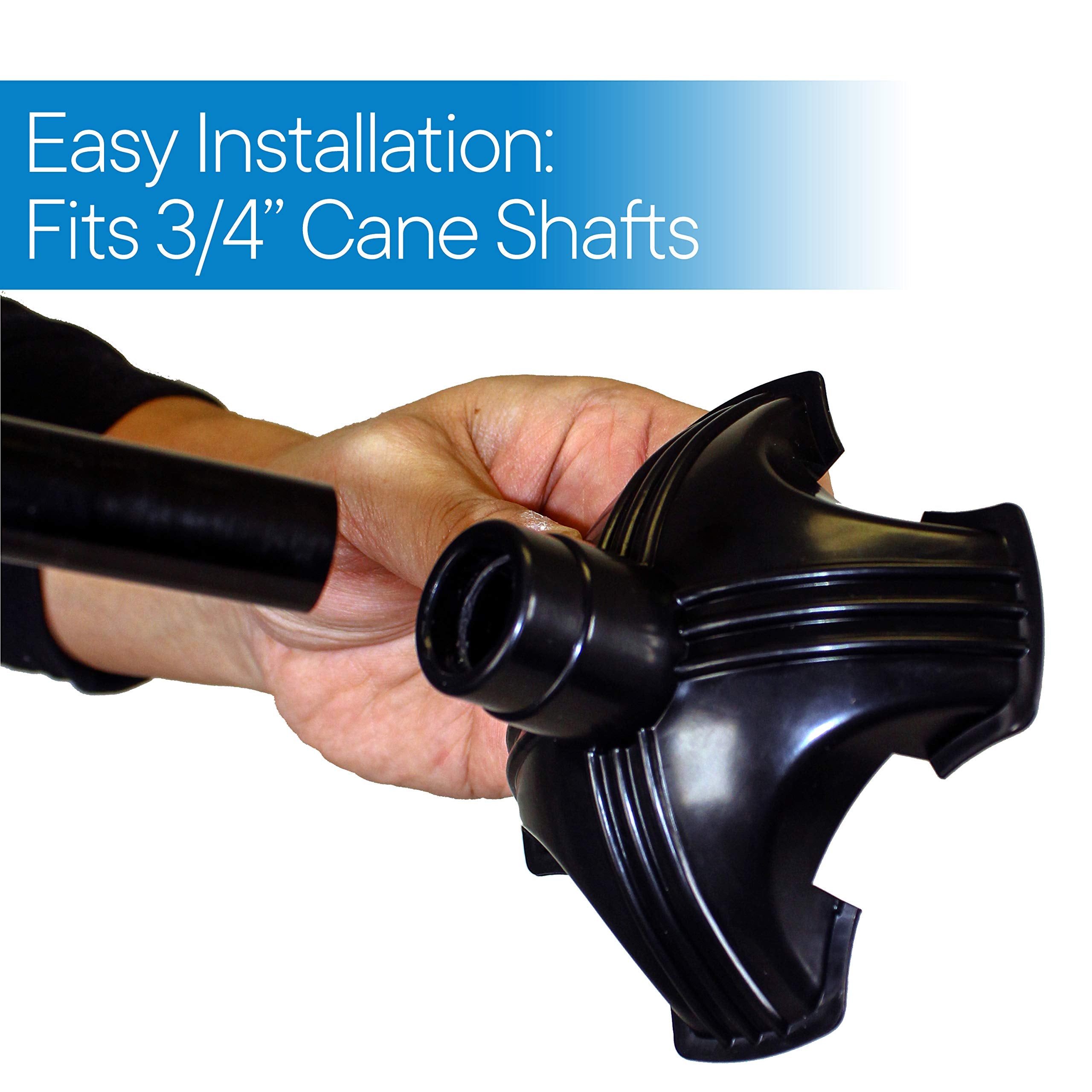 RMS Cane Tip - Self Standing Quad Base Replacement for Most Walking Canes, Walking Sticks, Folding Canes or Offset Quad Pod or Tripod Canes - 4 Prong Rubber Cane Foot Pad (Black)