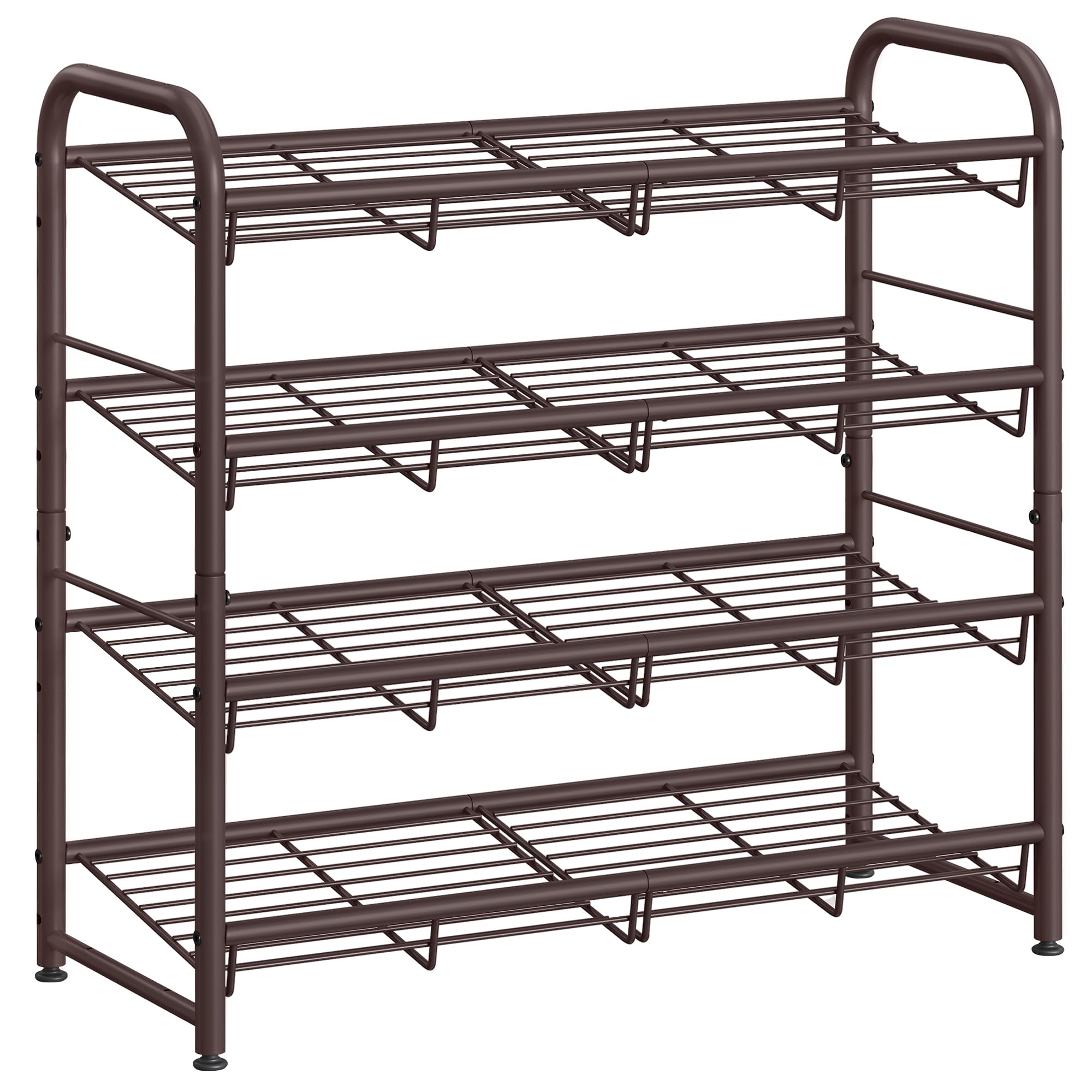 SONGMICS Stackable Shoe Rack, 4 Tier Metal Shoes Rack Storage Shelf, Holds up to 20 Pairs Shoes, Adjustable Slanted Shelves Tower Organizer for Closet Entryway Small Spaces, Bronze