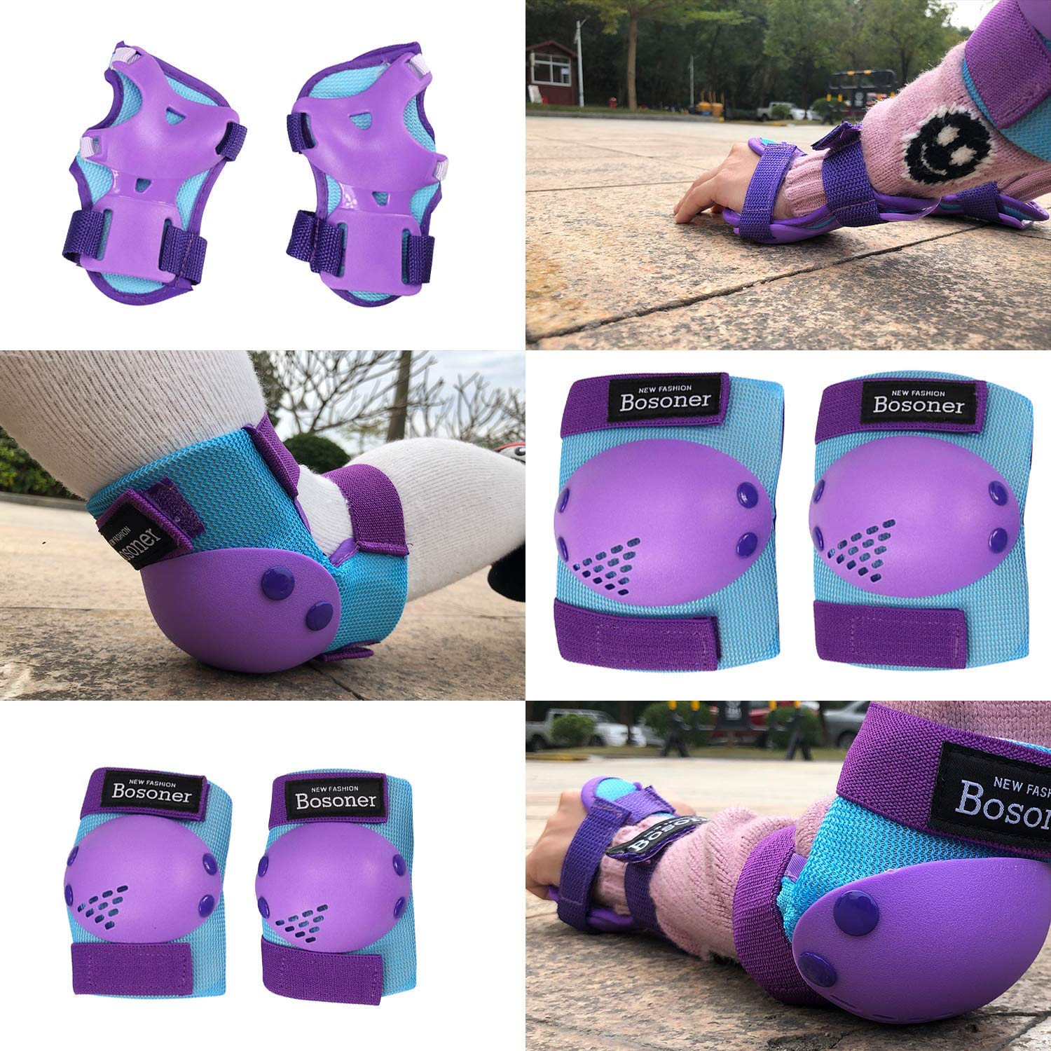 BOSONER Kids/Youth Knee Pad Elbow Pads Set for 3-15 Year, Child Protection Pads for Girls/Boys, for Sports Roller Skates, Cycling, BMX Bike, Skateboard, Inline Rollerblading, Skating, Scooter, Riding