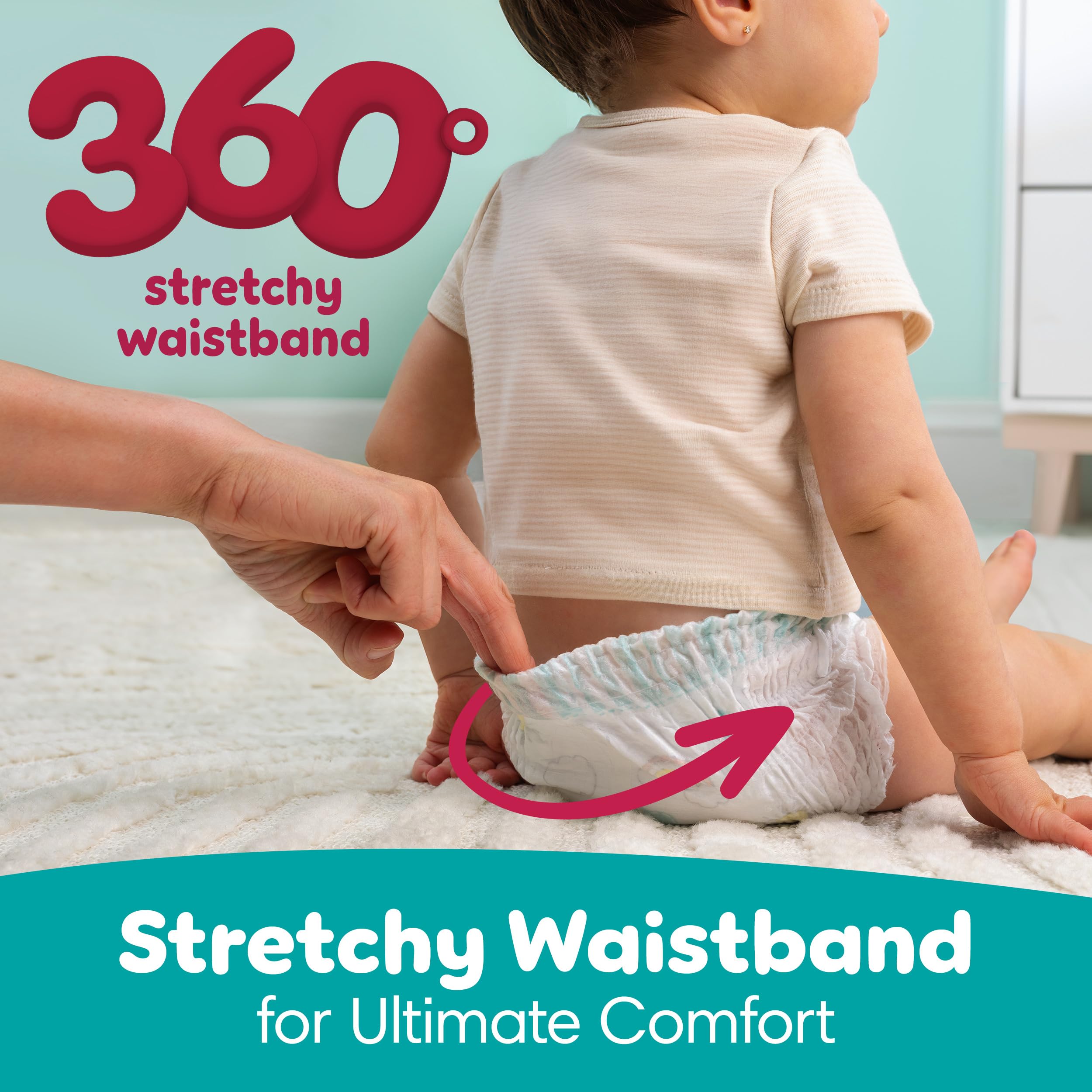 Pampers Diapers - Swaddlers 360° - Size 5, 17 Count, up to 100% Leakproof Comfy Dry Fit, Designed for Easy Changes, Pull On Baby Diaper