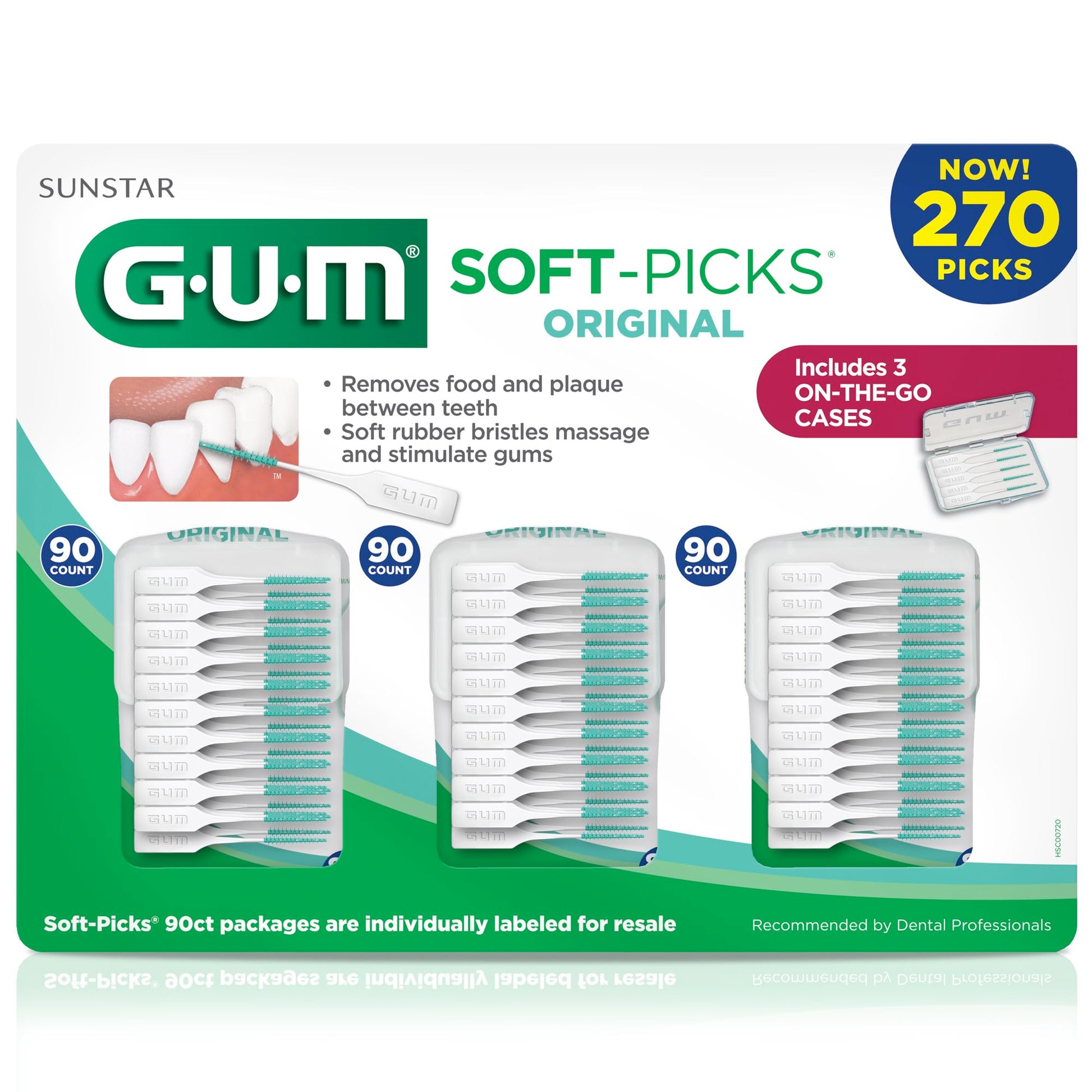 GUM Soft-Picks Original, Easy to Use Dental Picks for Teeth Cleaning and Gum Health, Disposable Interdental Brushes with Convenient Carry Case, Dentist Recommended Dental Picks, 270 Count