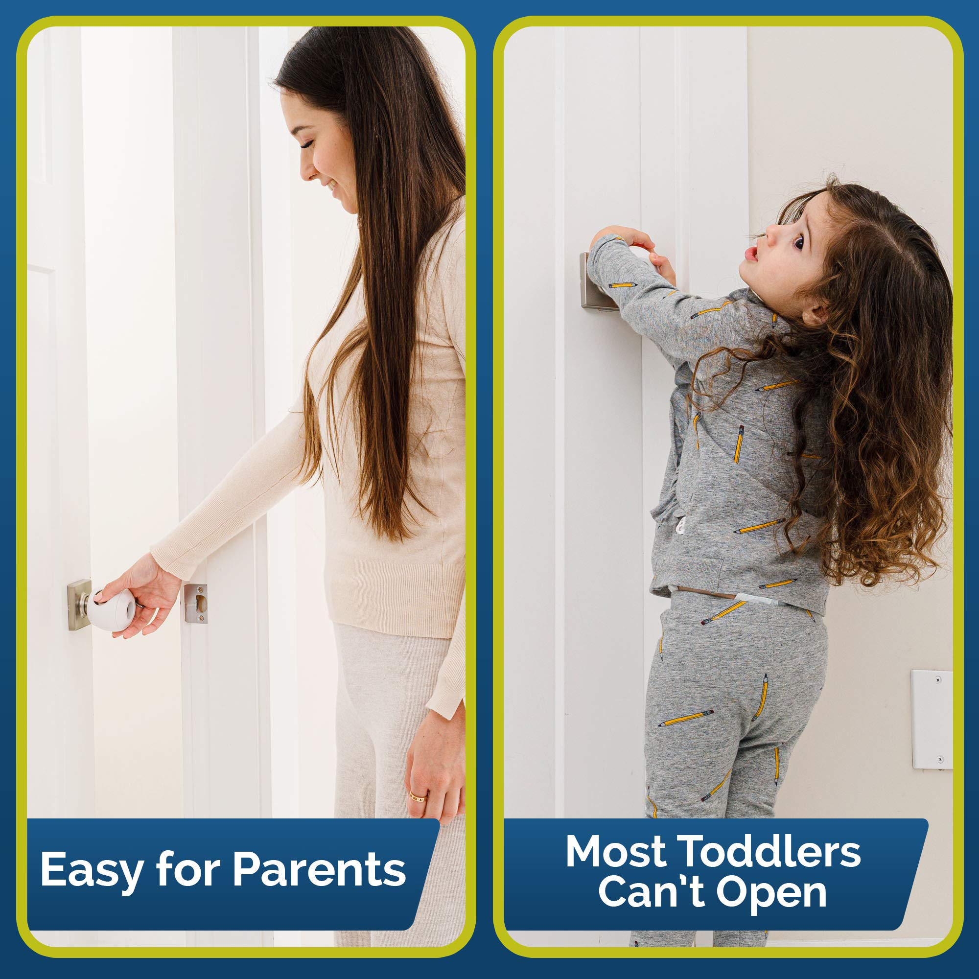 Child Safety Door Knob Cover (4 Pack) Hard-to-Remove Dual-Lock Door Handle Covers for Kids - Reusable Baby Proof Door Knob Locks - Installs Easily, No Tools Needed (White)