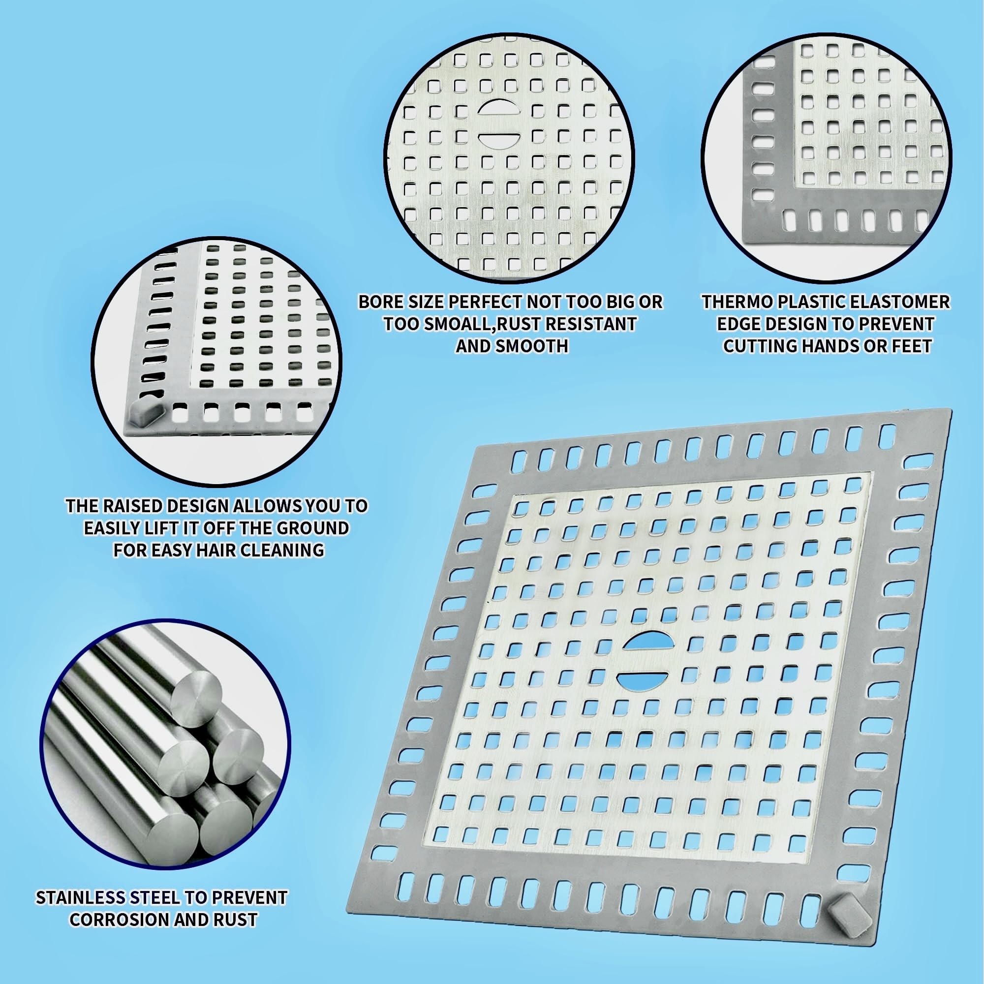 Cynn Select Shower Drain Hair Catcher,2PCS,4.72'',Flat Drain Hair Catcher,Shower Drain Cover/Filter, Bathroom/Kitchen Sink Drain Strainer,Stainless Steel and TPE