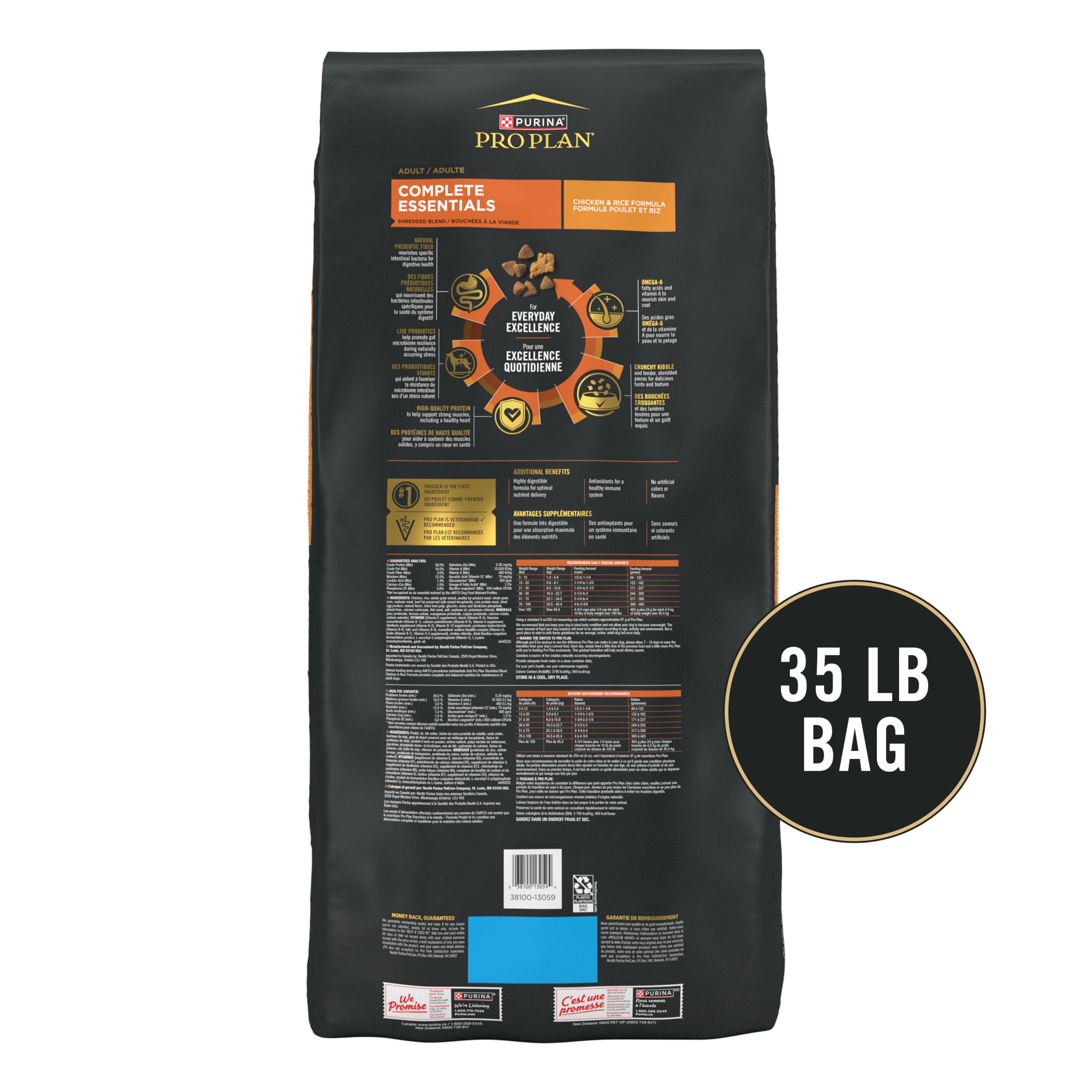 Purina Pro Plan Complete Essentials Shredded Blend Chicken and Rice Dog Food Dry Formula with Probiotics for Dogs - 35 lb. Bag