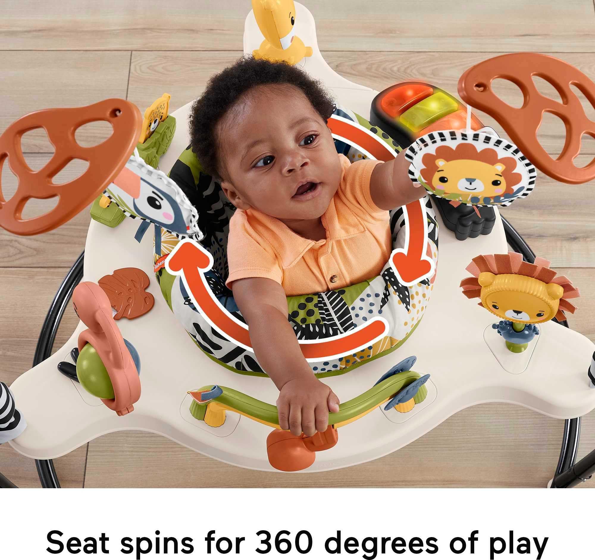 Fisher-Price Baby Bouncer Palm Paradise Jumperoo Activity Center with Music Lights Sounds and Developmental Toys​