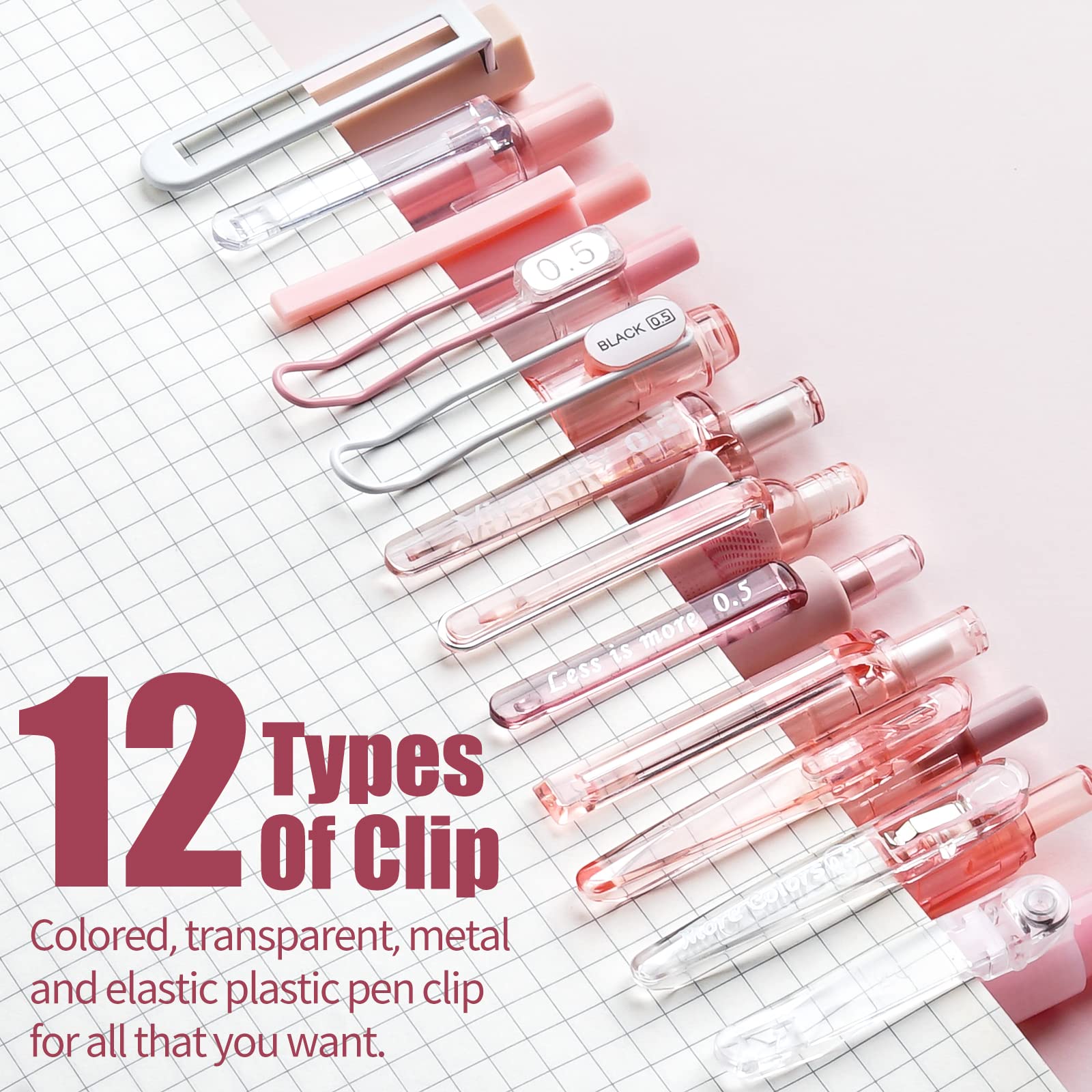 Four Candies Rose Series Gel Pens, Cute Writing Pens with Black & Pink Ink, 0.5 mm Smooth Fine Point, Back to School Office Supplies Girly Stationery Aesthetic Desk Accessories for Women, Set of 12