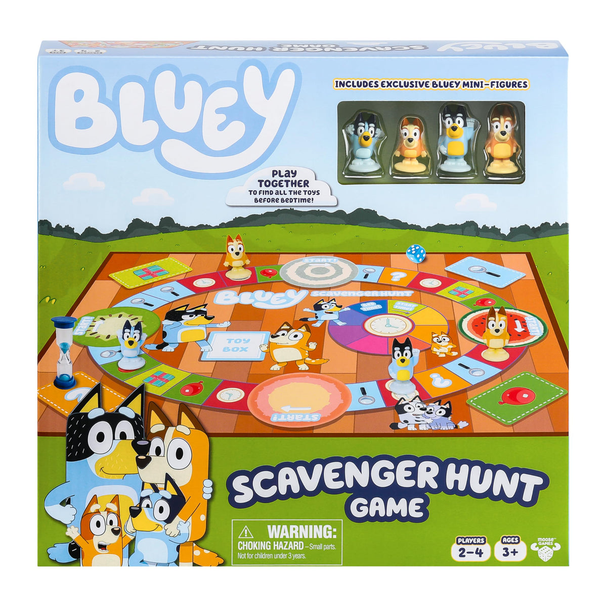 لعبة لوحية Bluey Scavenger Hunt، لعبة جماعية تعاونية مع 4 شخصيات مصغرة حصرية، ألعاب تعليمية للأطفال بعمر 5 سنوات فما فوق، لعبة ممتعة لجمع الرموز