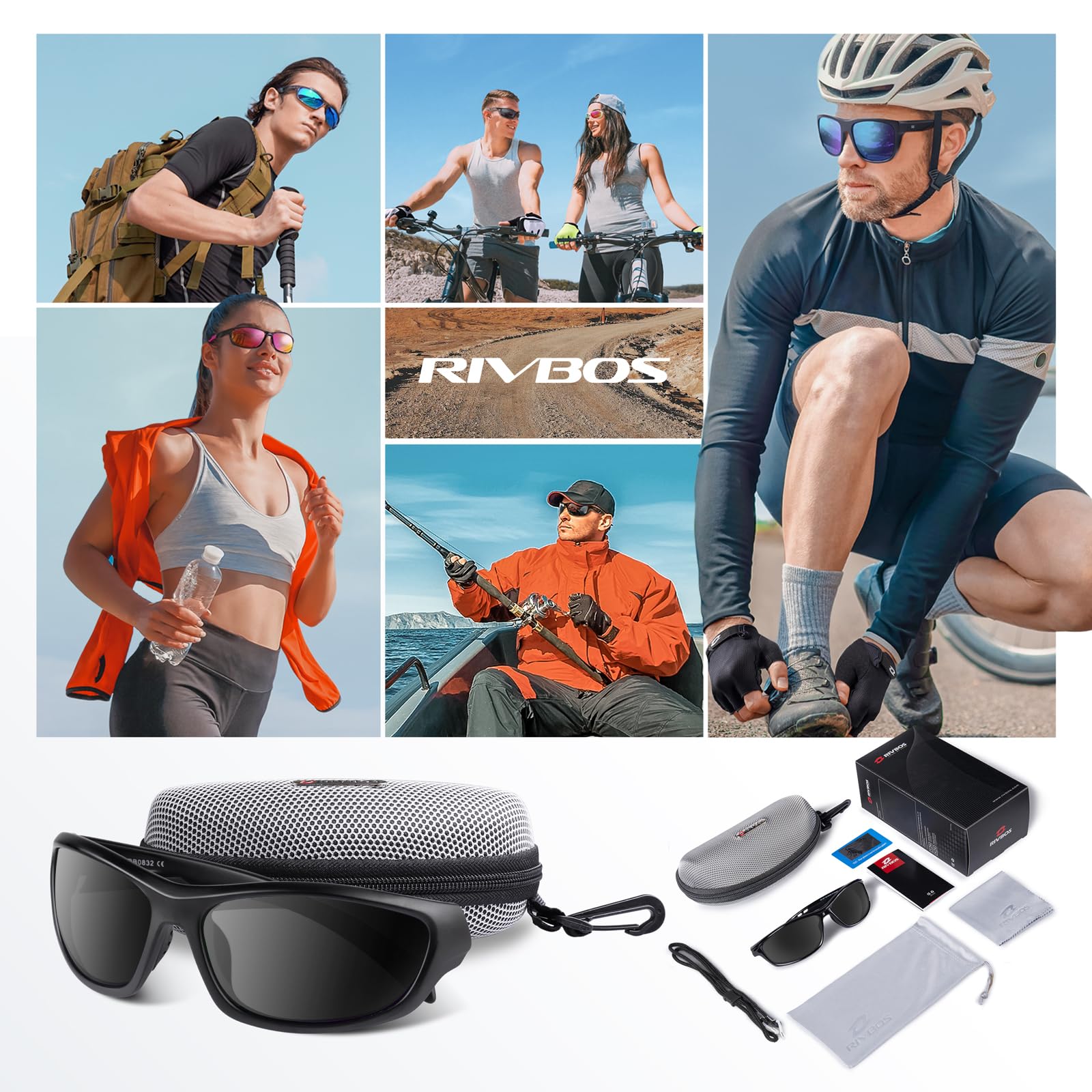 RIVBOS Polarized Sunglasses UV400 Protection for Men's and Women's Fishing, Cycling, and Outdoor Activities RB832-1 BlackGrey