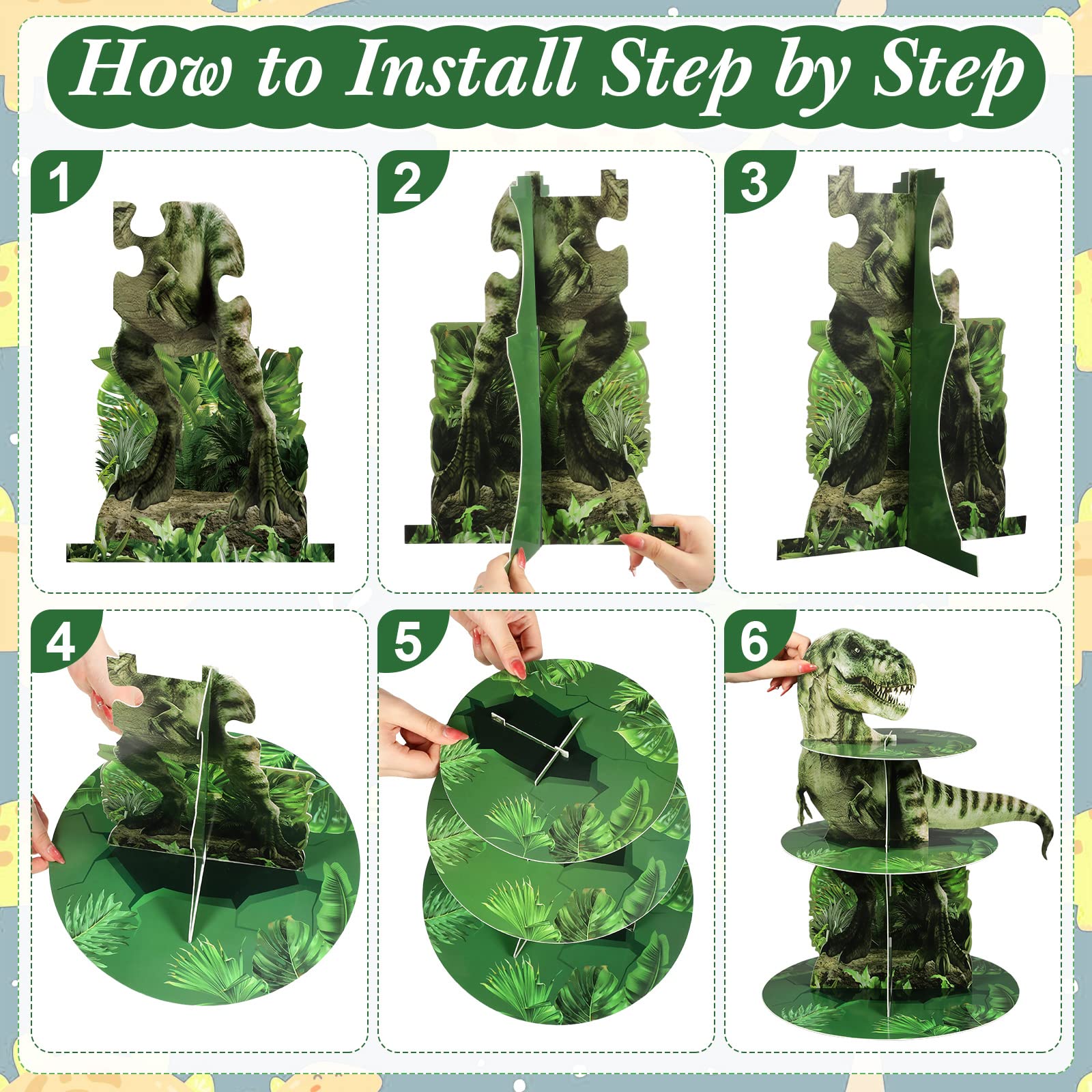 3 Tier Dinosaur Cupcake Stand Party Decorations Dinosaur Theme Cupcake Holder Decorations Dino Dessert Tower for Kids Dino Jungle Theme Party Birthday Supplies(Realistic)