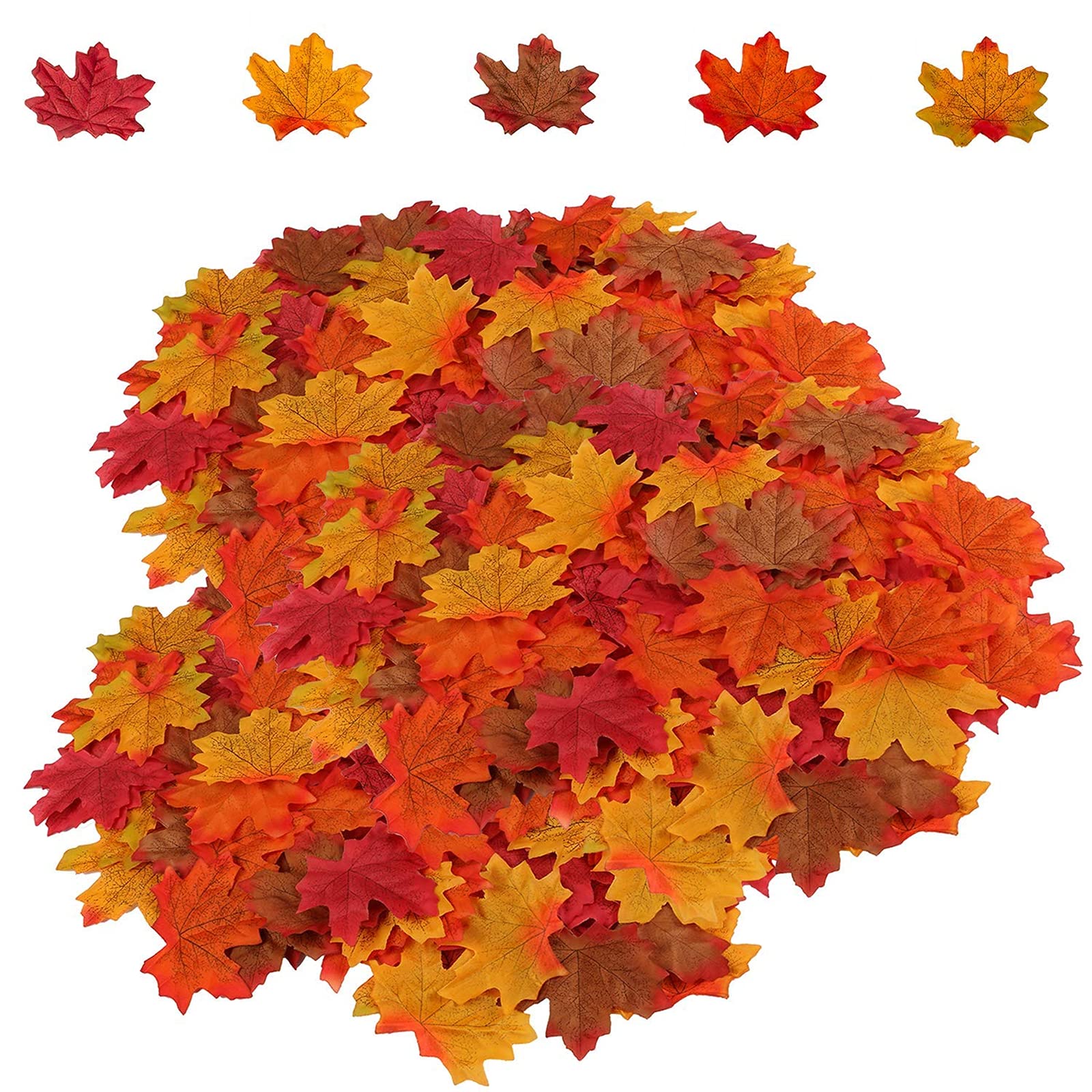 HENMI 500PCS Artificial Maple Leaves 5 Assorted Mixed Fake Fall Maple Leaf Lifelike Looking Silk Autumn Leaf Garland for Halloween Fall Decor Party Festival Thanksgiving Table Decorations...