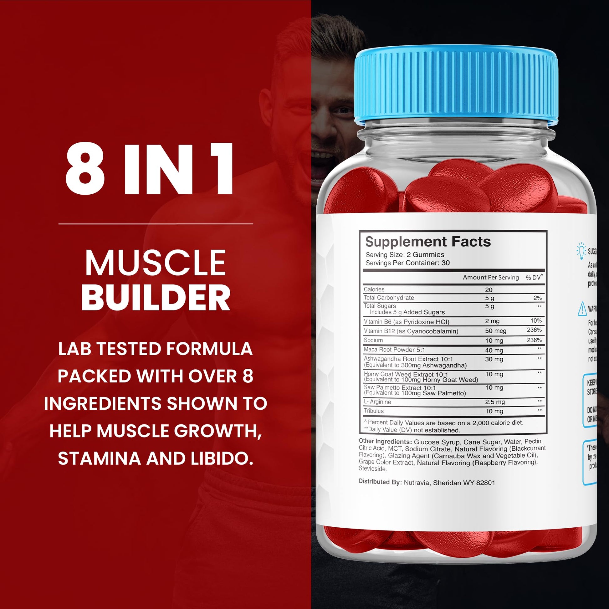 Male Enhancing Supplement Gummies - 6 in 1 Testosterone Booster Gummies for Men, Stamina Test Boost Gummy for Men with Horny Goat Weed, Tribulus, Maca Root Boost Energy, Performance (60 Gummies)