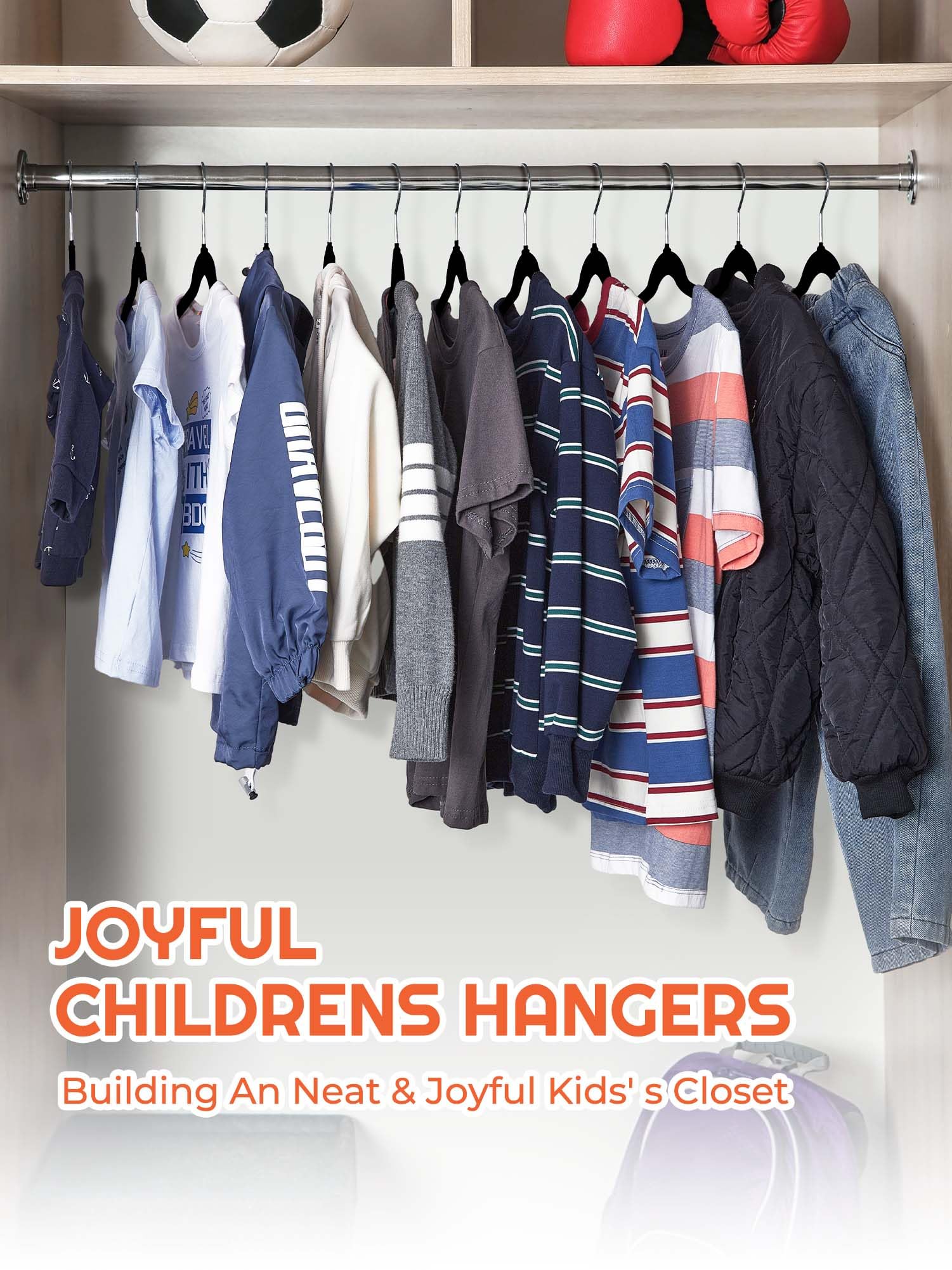 HOUSE DAY 14 Inch Kids Velvet Hangers 50 Pack, Durable Big Kid Hangers for Youth, Teen, Non Slip Kids Felt Hanger, Cute Childrens Hanger for Closet, Black