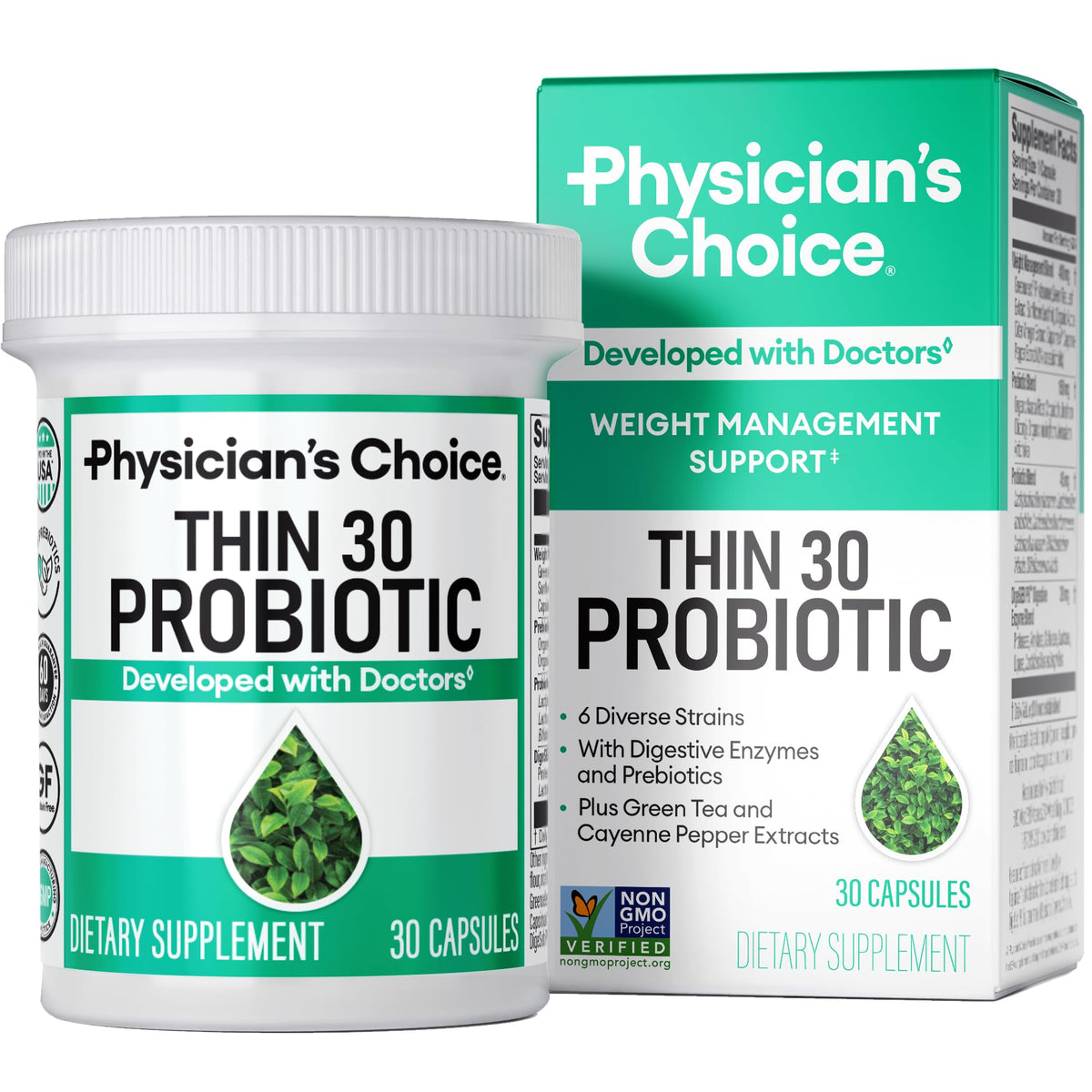 Physician's CHOICE Probiotika für Gewichtsmanagement & Blähungen – 6 Probiotische Stämme – Präbiotika – Schlüsselbestandteil Cayennepfeffer – Unterstützt die Darmgesundheit – Gewichtsmanagement für Frauen & Männer – Grüner Tee – 30 STCK