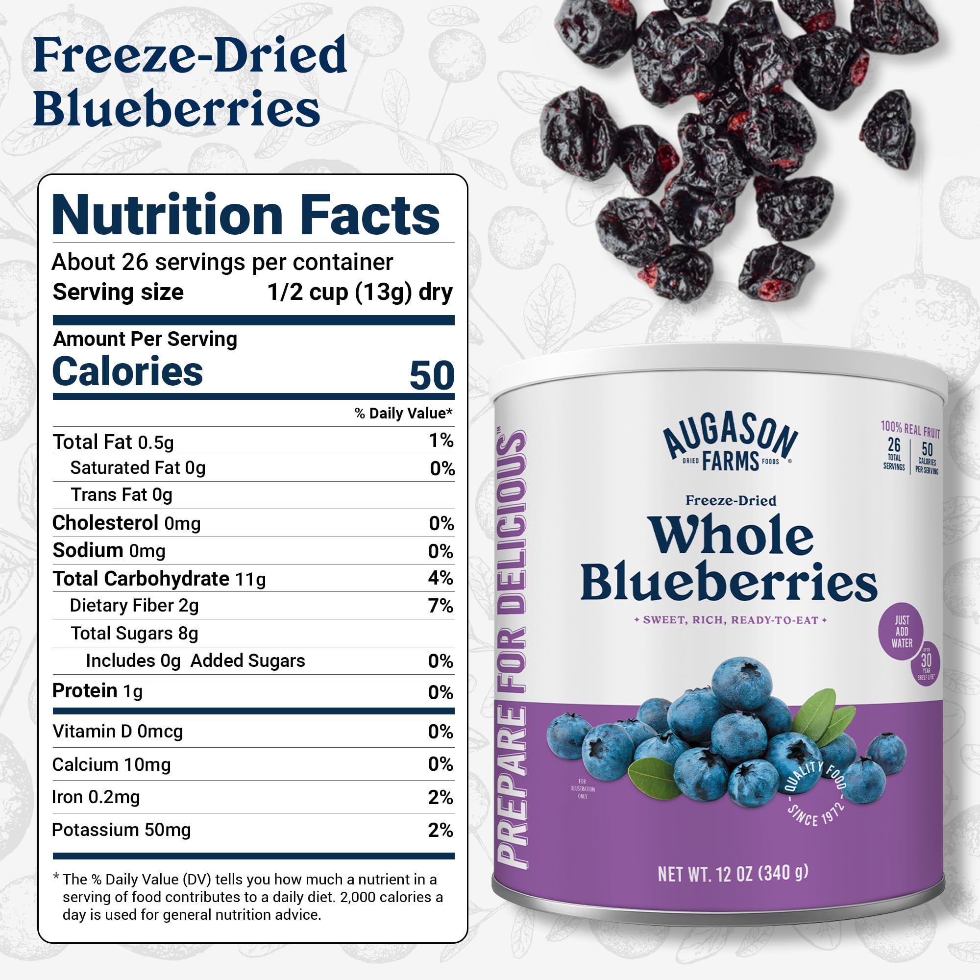 Augason Farms Dried Whole Blueberries Can – Dried Fruit for Baking & Emergency Food Supply – Dehydrated Camping Food with Long Shelf Life for Everyday Meal – 26 Servings