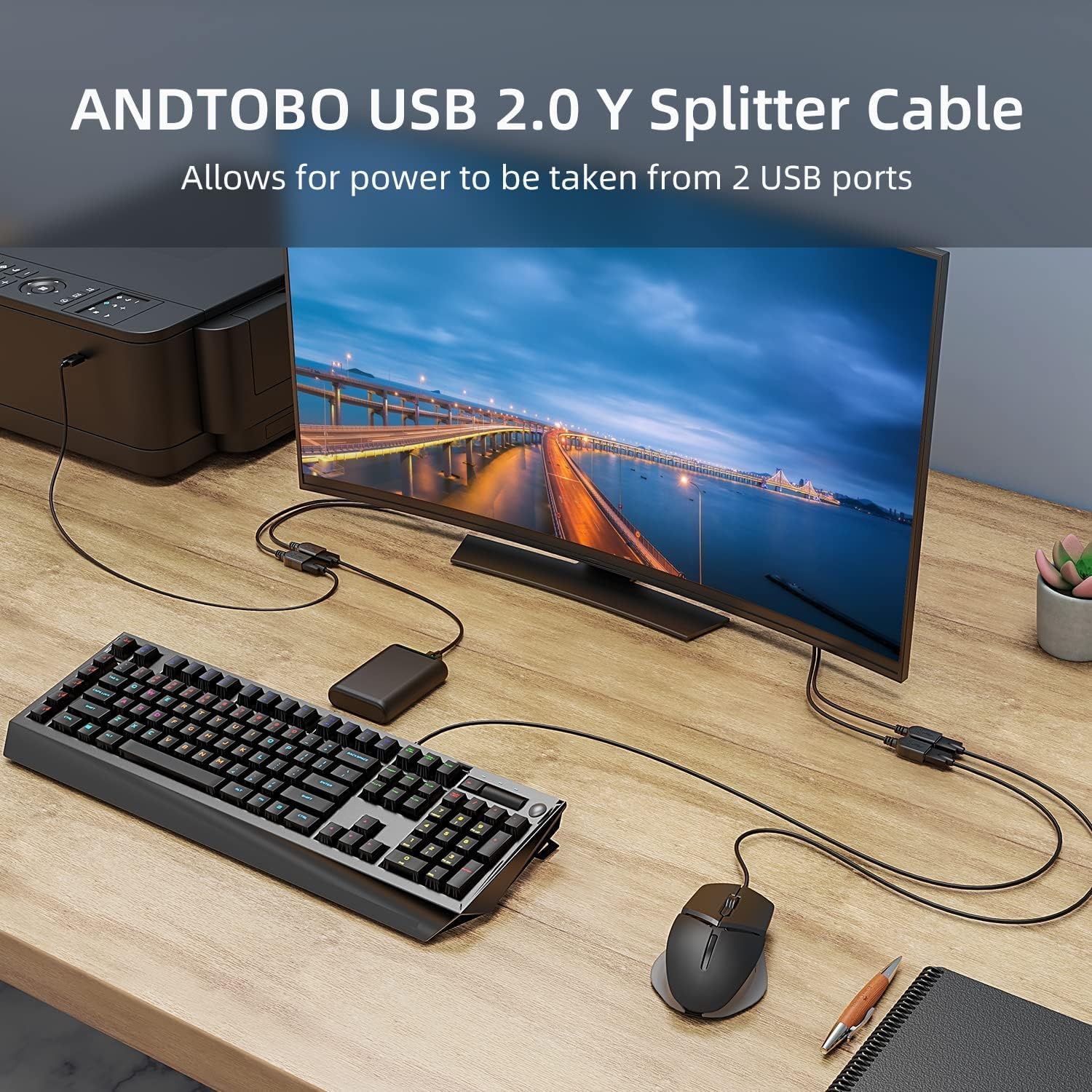 【2025 Upgraded】 USB 2.0 A Male to 2 Dual USB Female Jack Y Splitter Hub Power Cord Extension Adapter Cable(Not Supporting CarPlay and Android Auto)