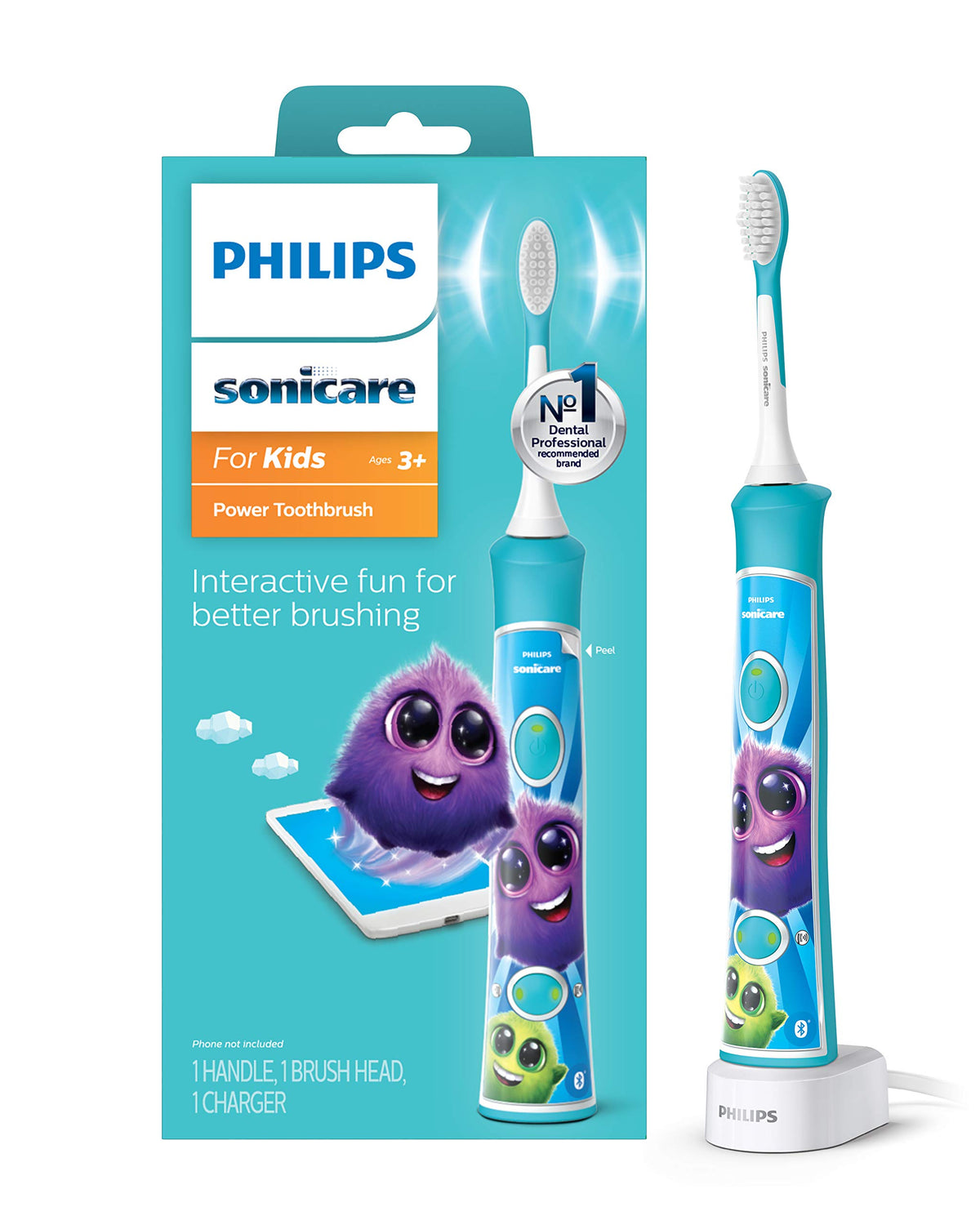 Philips Sonicare for Kids 3+ elektrische Zahnbürste, Bluetooth-fähig, aufladbar, interaktiv für besseres Putzen, Türkis, HX6321/02