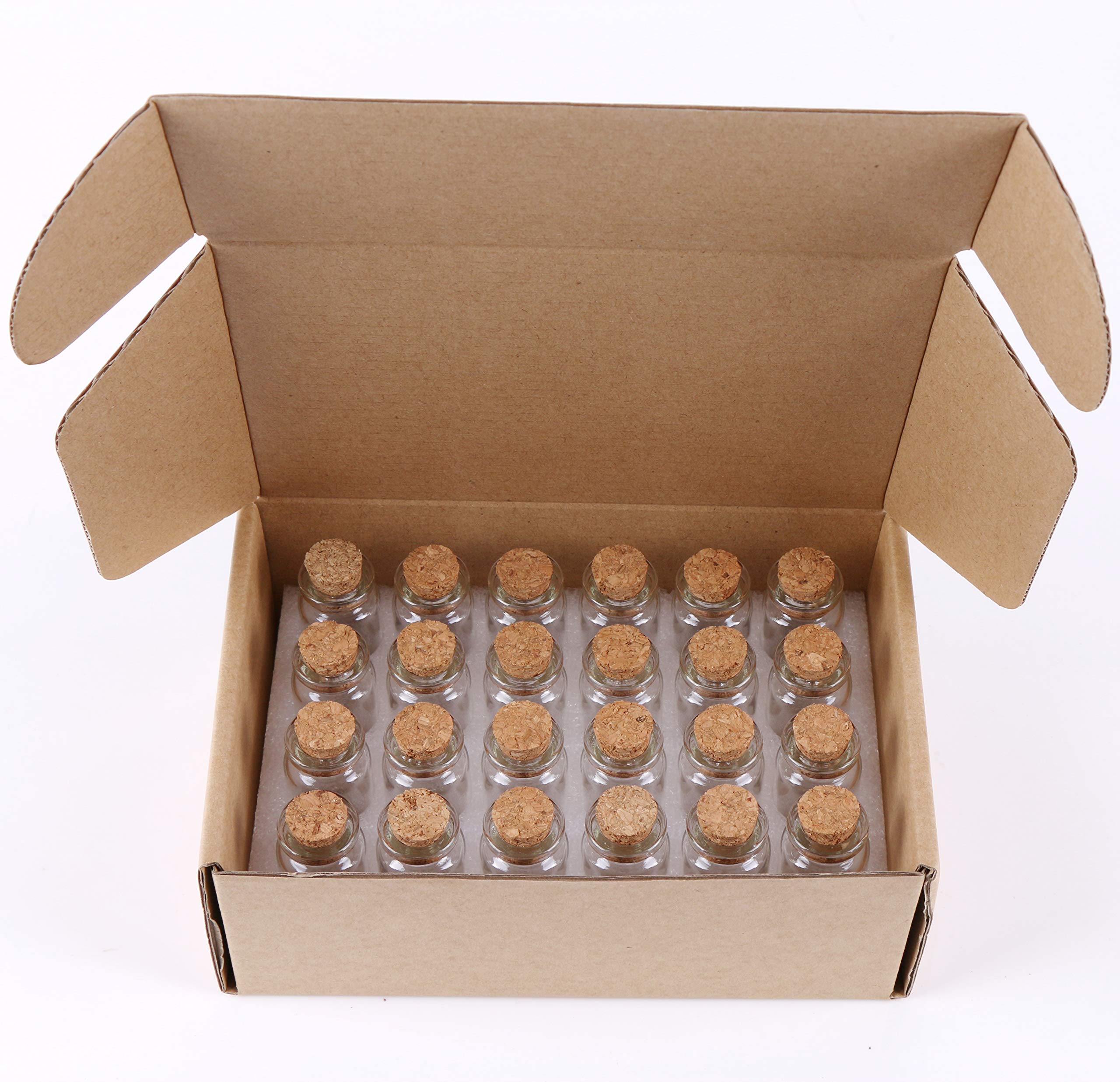 MaxMau 24PCS 10ml Glass Bottles Mini Vials with Cork Stoppers for DIY Decoration and Wedding Party Favors