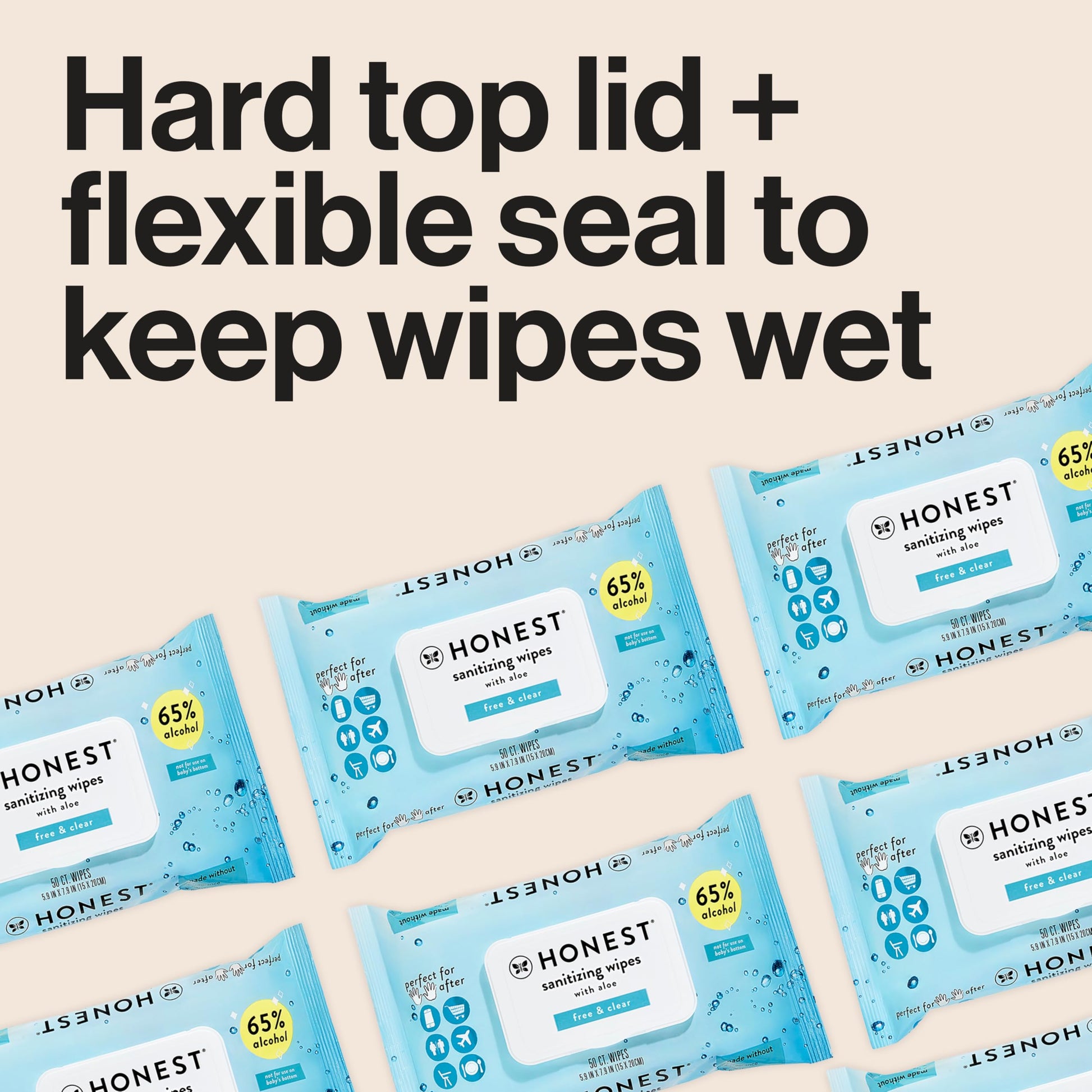 The Honest Company Fragrance Free Sanitizing Alcohol Wipes | Antibacterial + Safe for Hands | Kills 99% of Germs, Made With Aloe | 150 Count (3 Packs of 50)